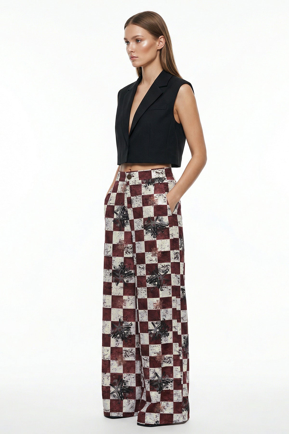 Burgundy Satin Wide Leg Pant