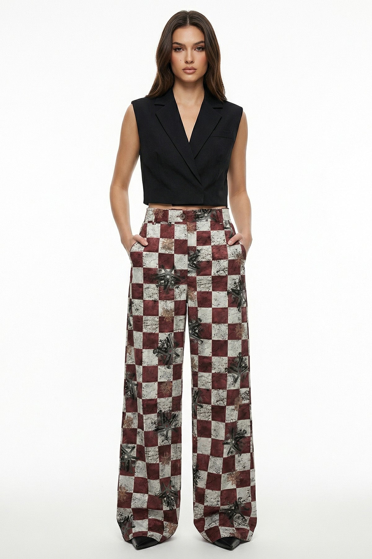 Burgundy Satin Wide Leg Pant