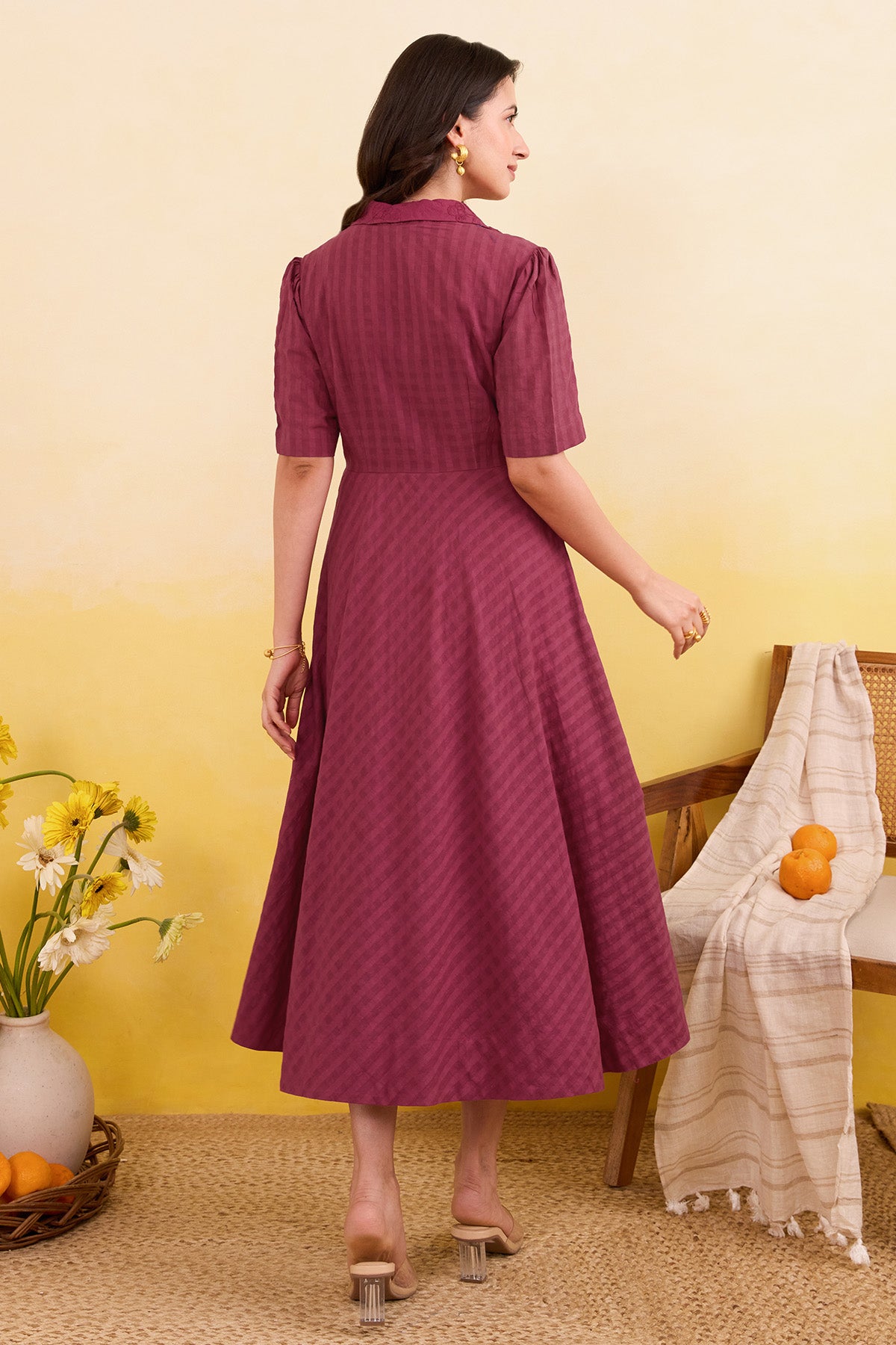 Burgundy Self Textured Dress