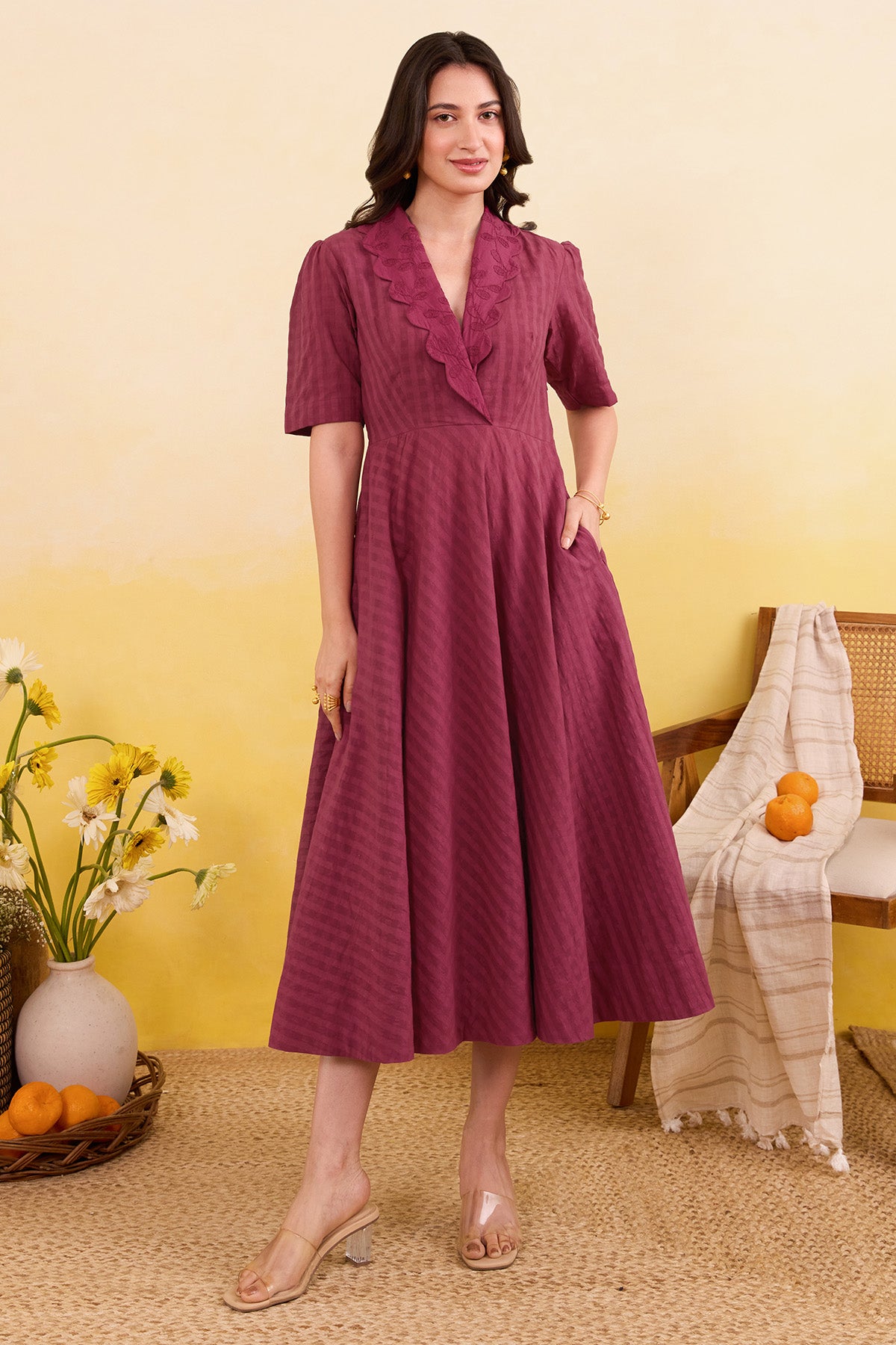 Burgundy Self Textured Dress