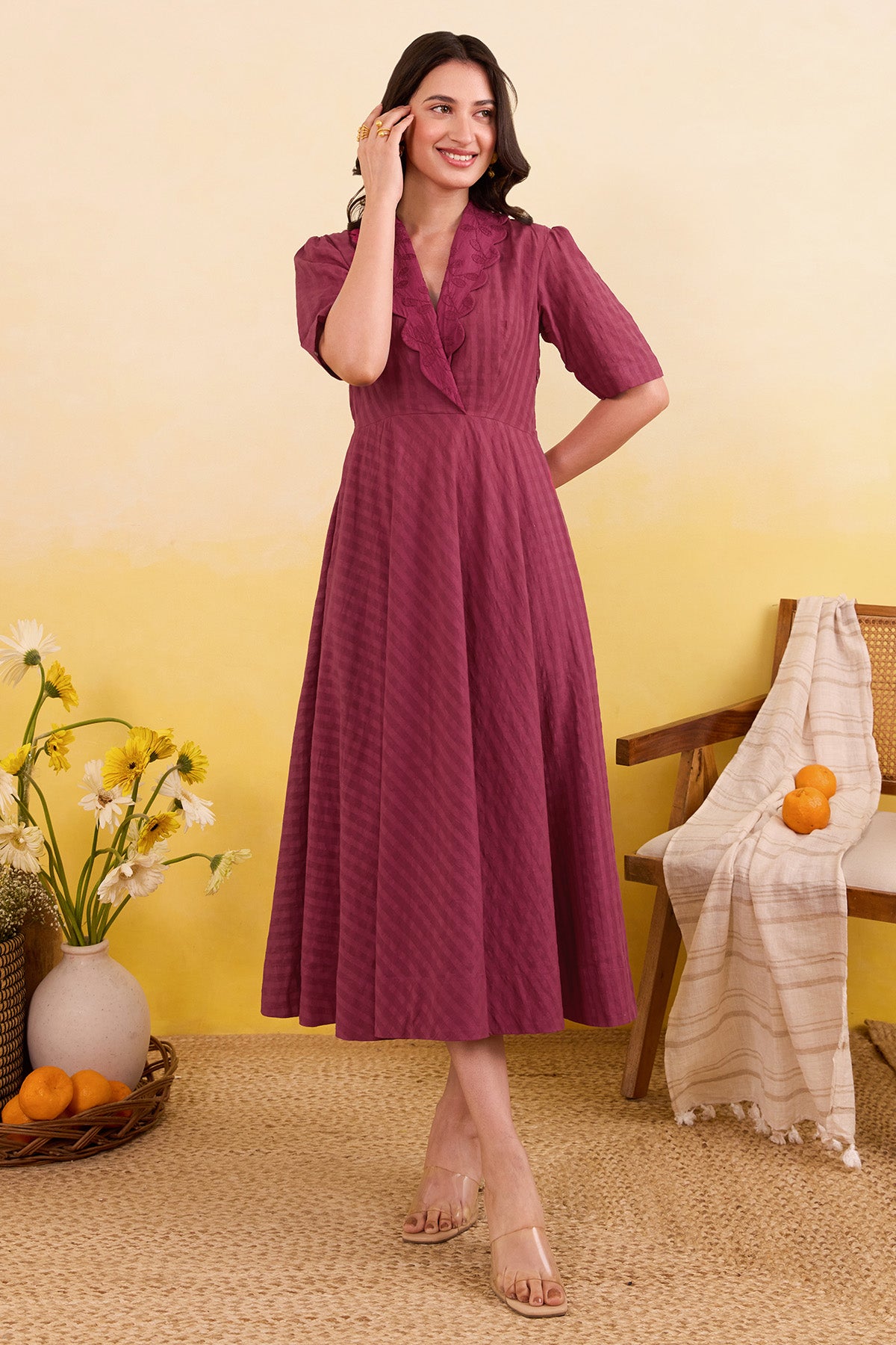 Burgundy Self Textured Dress