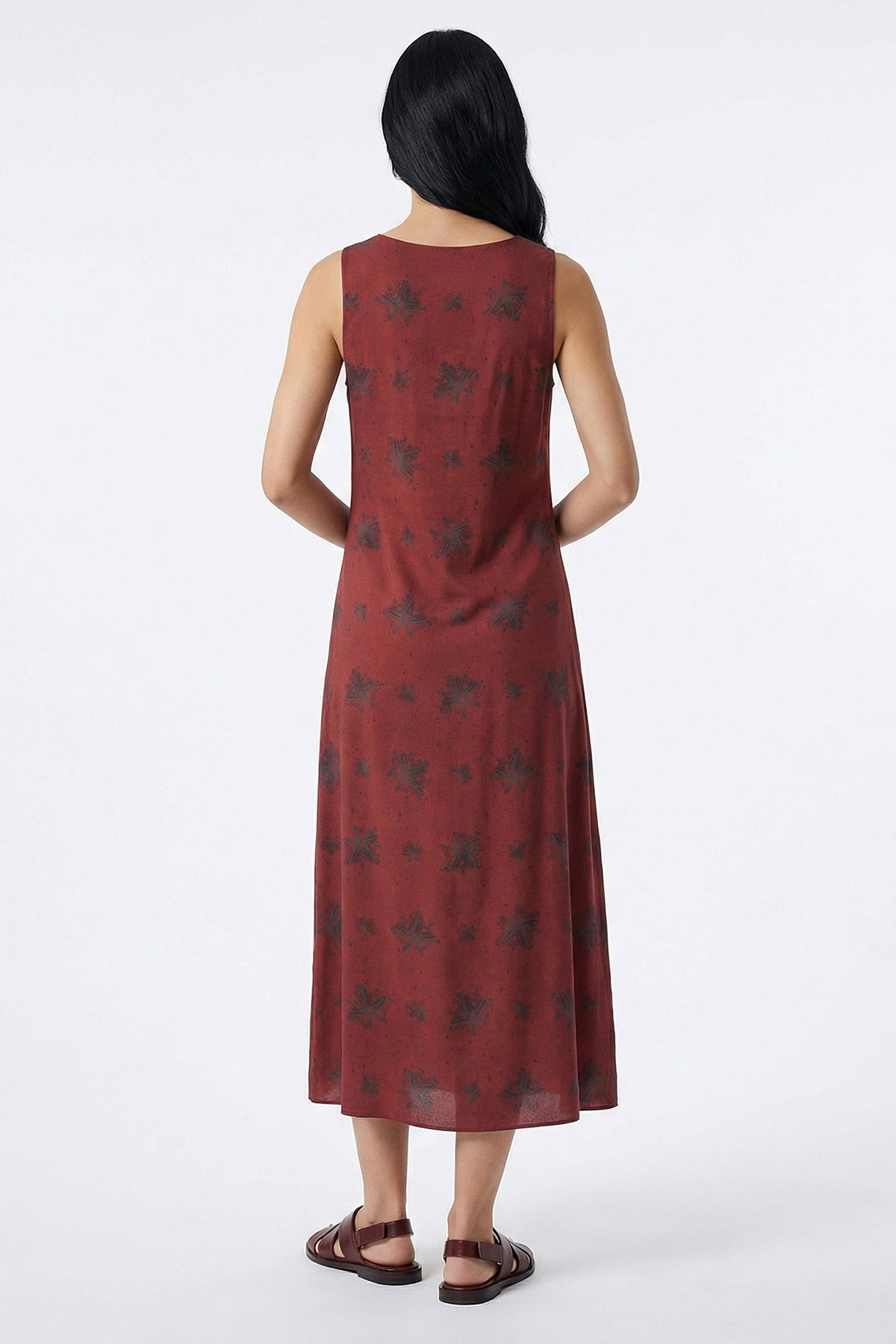 Burgundy Sleeveless Midi Dress