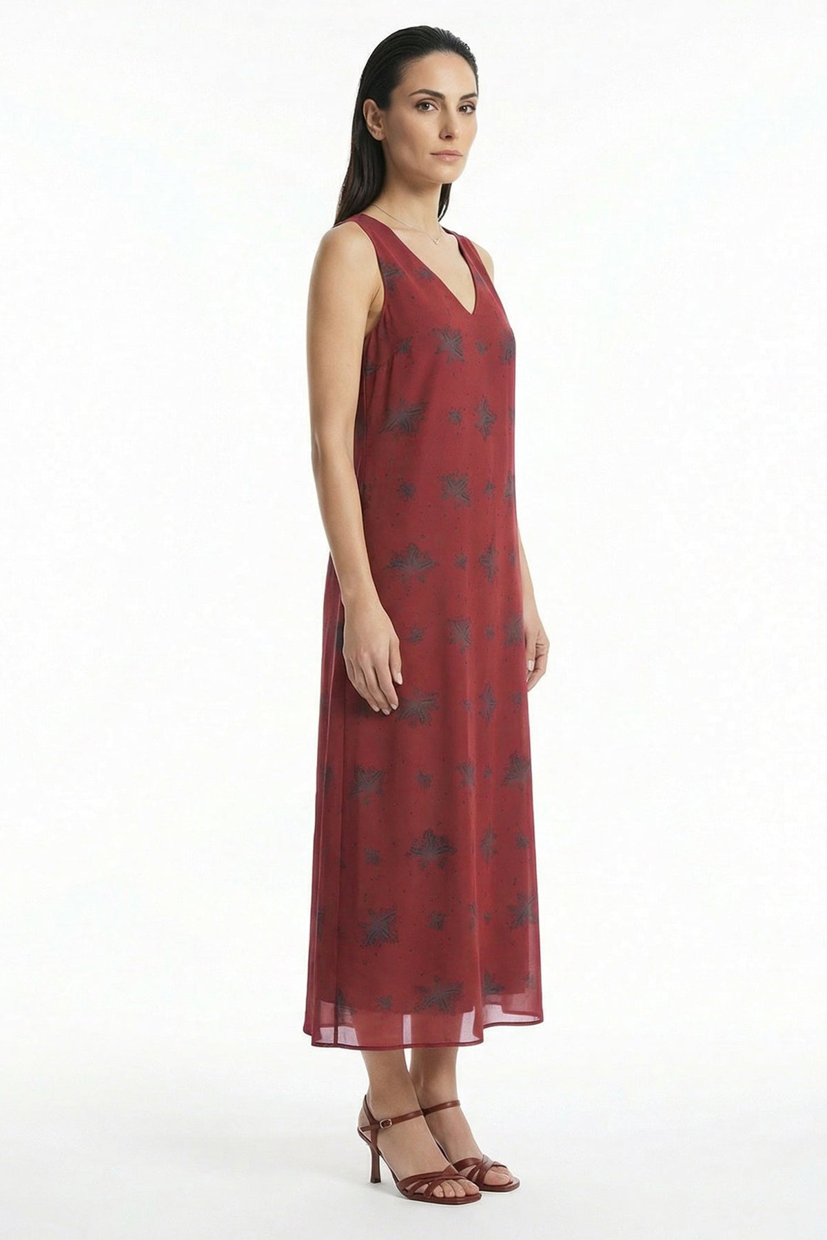 Burgundy Sleeveless Midi Dress