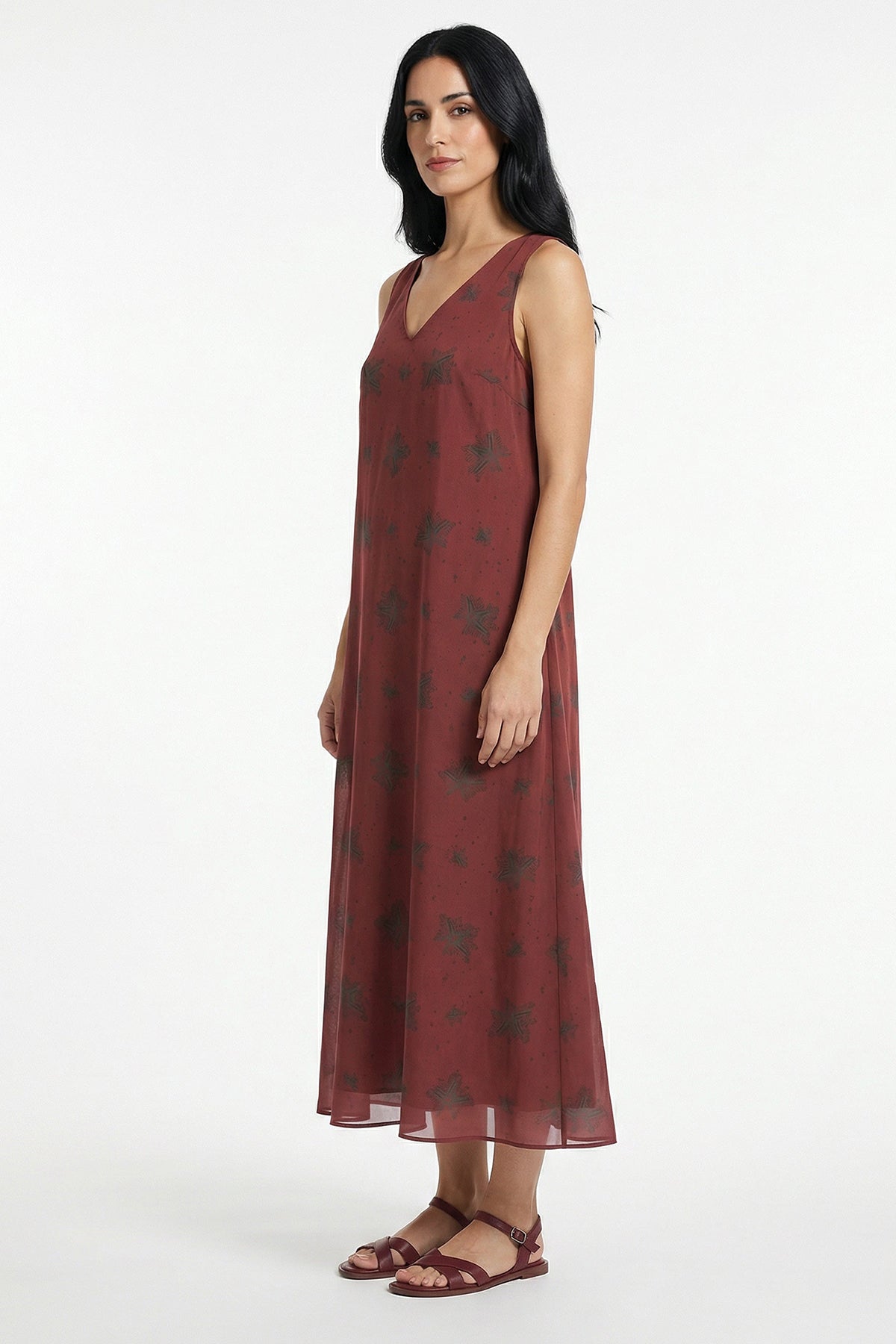 Burgundy Sleeveless Midi Dress
