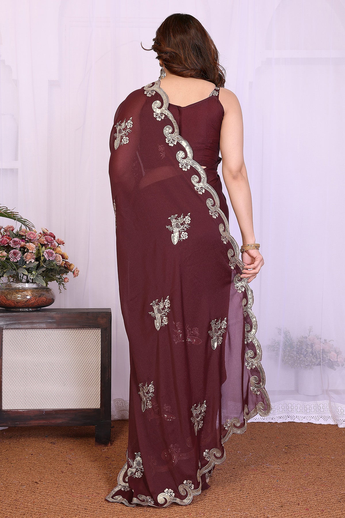 Burgundy Star Georgette Saree