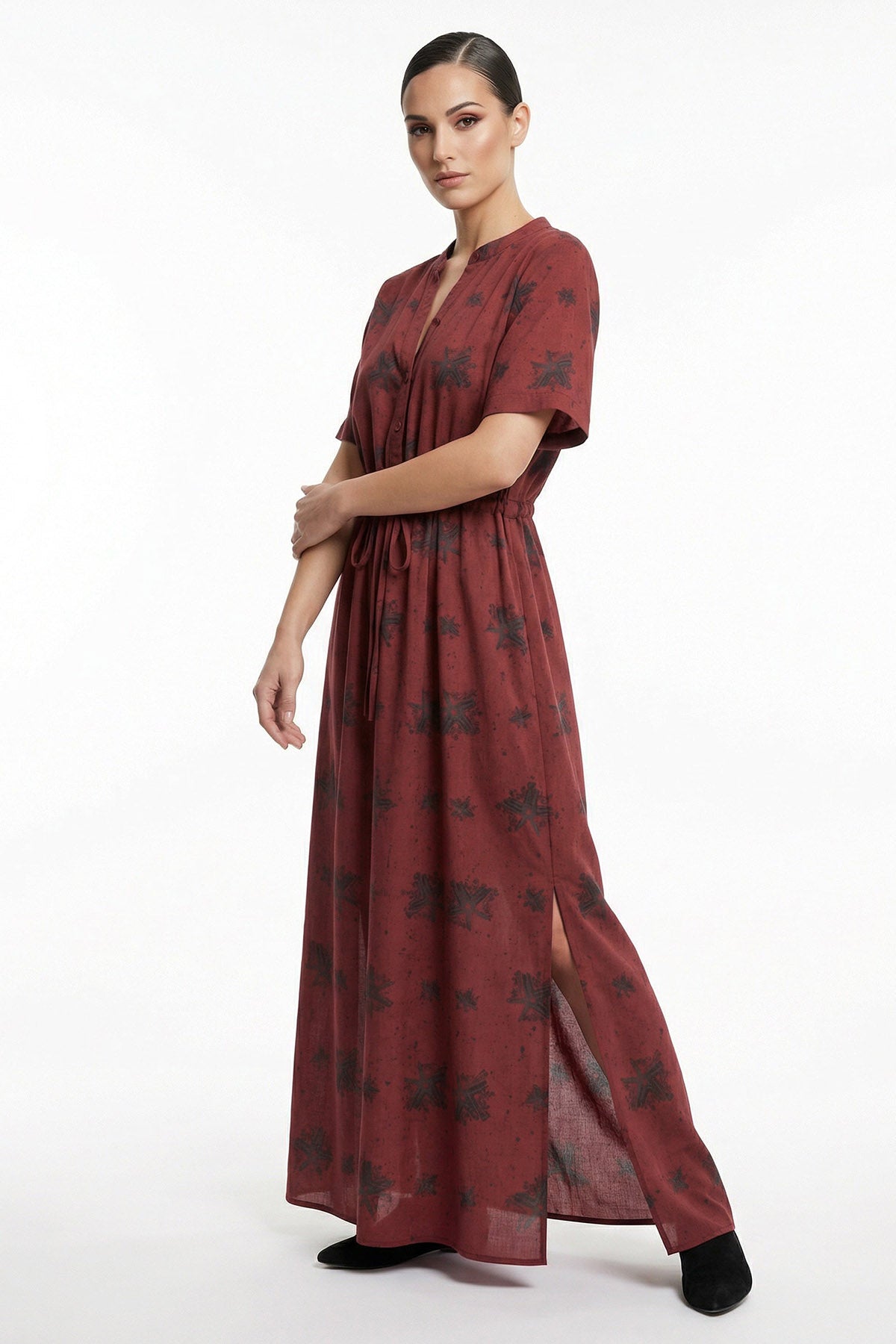 Burgundy Viscose Fluid Dress