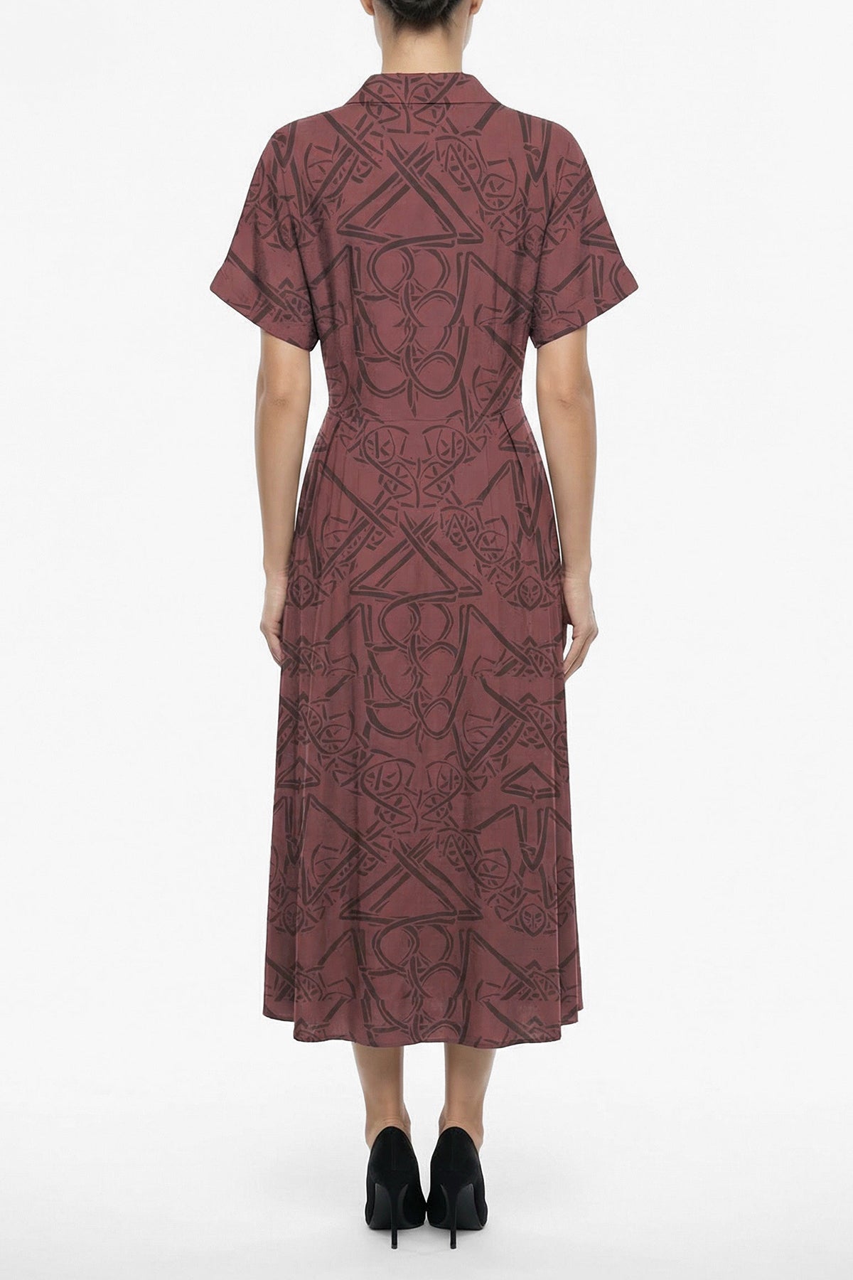 Burgundy Viscose Pleated Dress
