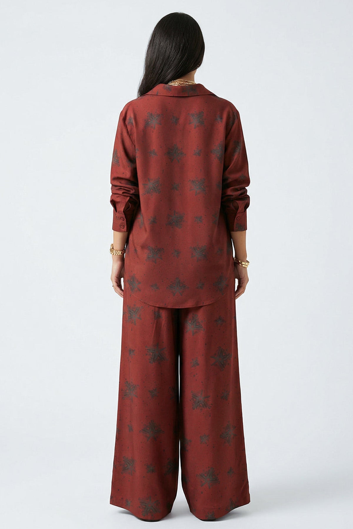 Burgundy Viscose Wide Leg Pant