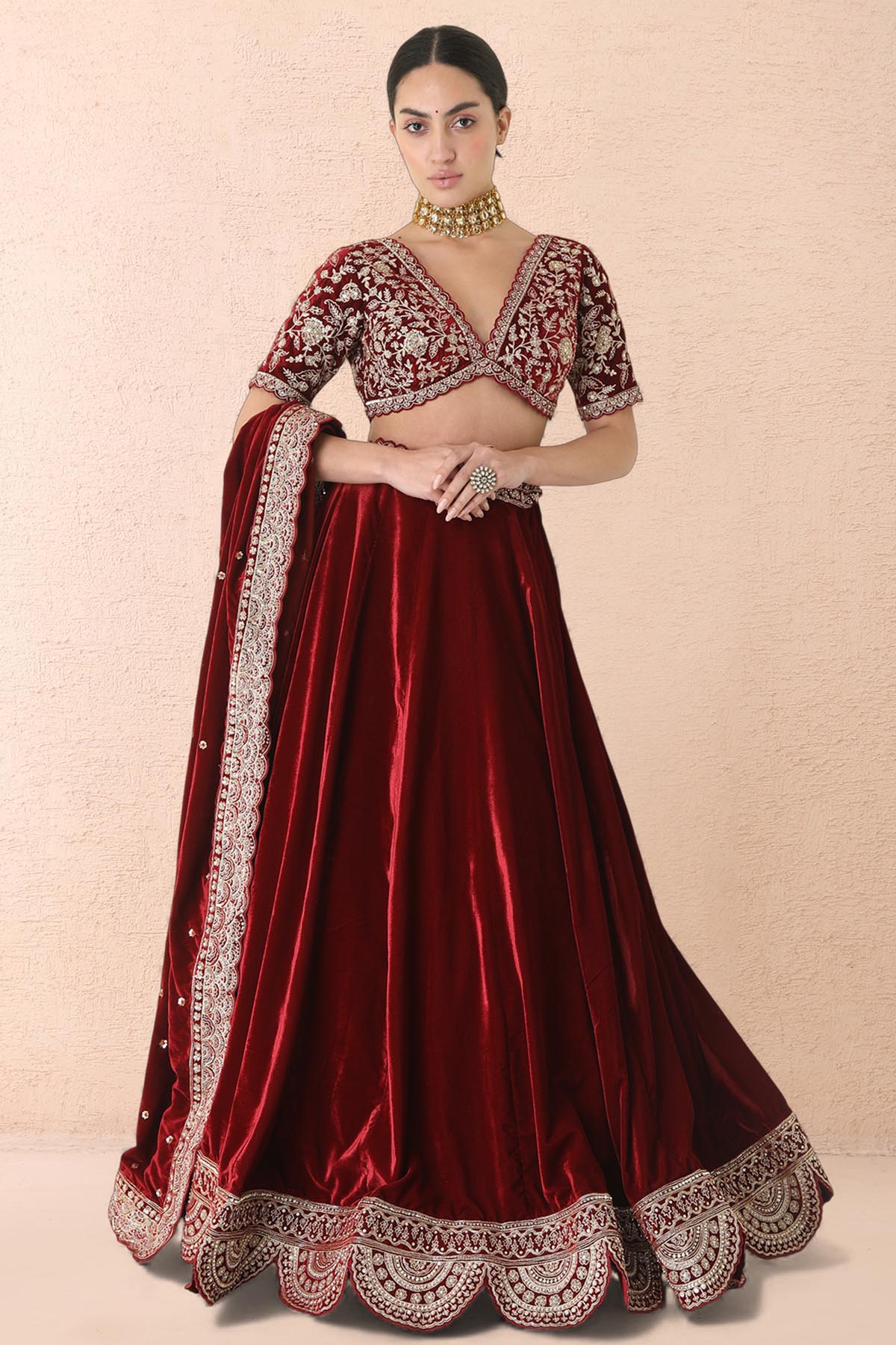 Burgundy Zari Work Lehenga Set