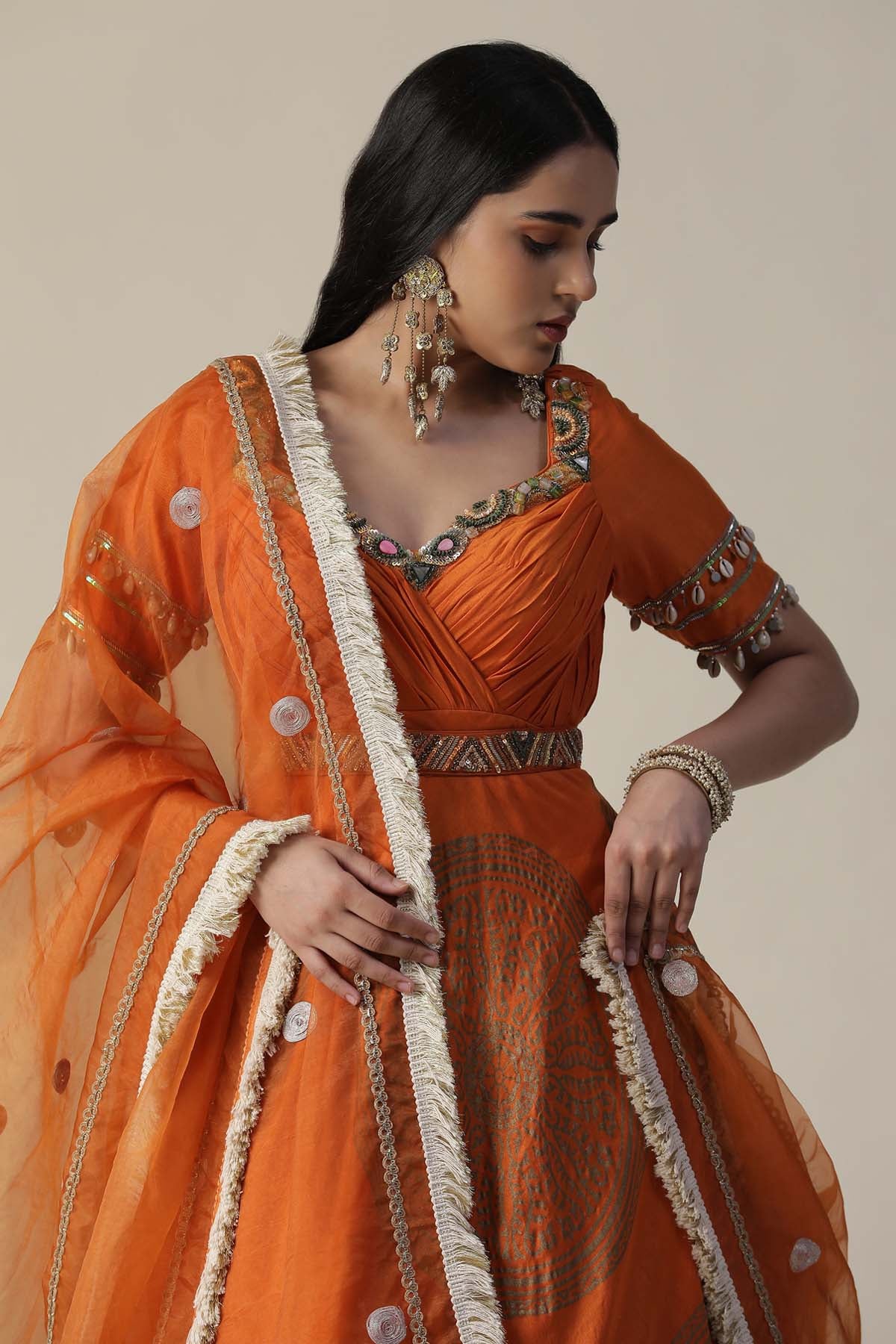 Burnt Orange Foil Print Gown