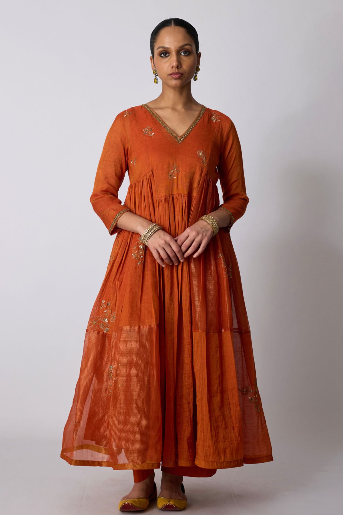 Burnt Orange Gathered Kurta Set