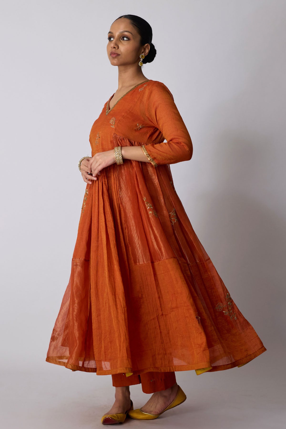 Burnt Orange Gathered Kurta Set