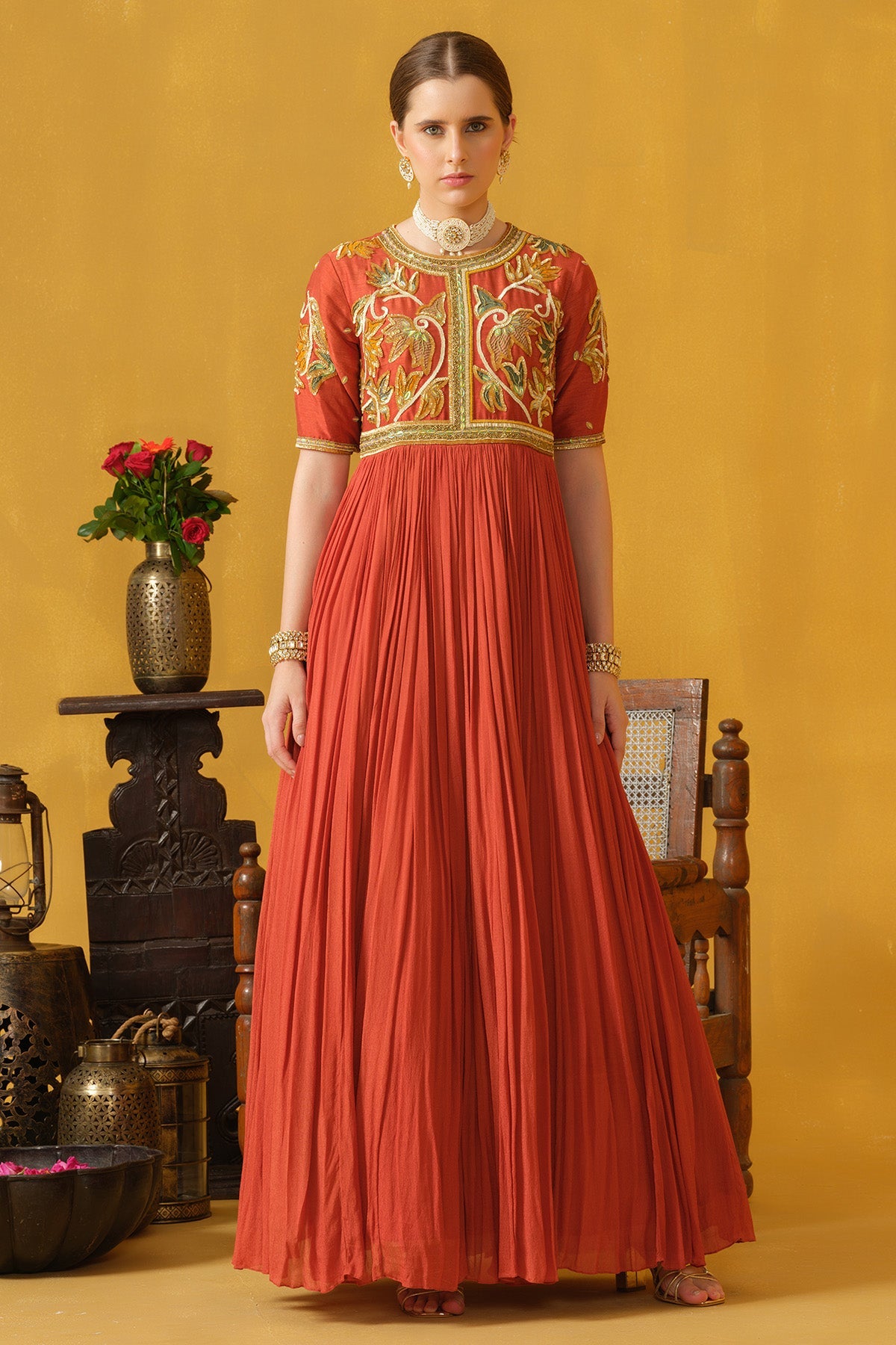 Buy Burnt Orange Sequins Pipes Gown for women by Abstract By Megha Jain Madaan online available at scrollnshops