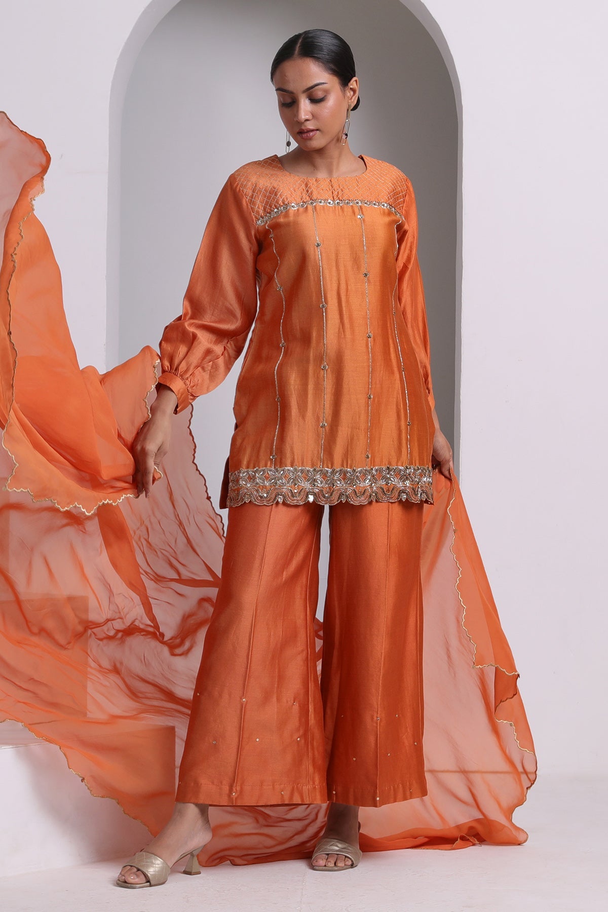 Buy Burnt Orange Short Kurta Set by Seher Studio for women online at ScrollnShops