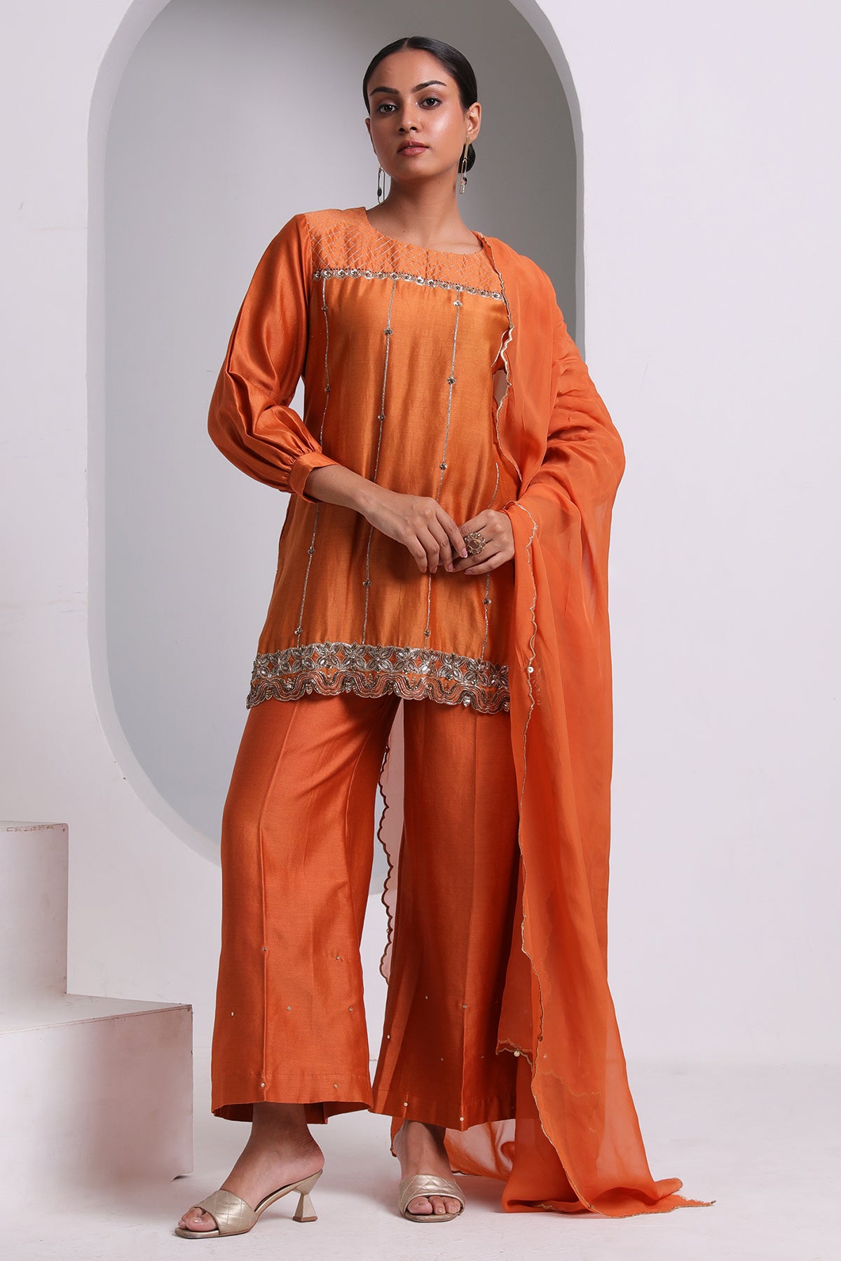 Burnt Orange Short Kurta Set