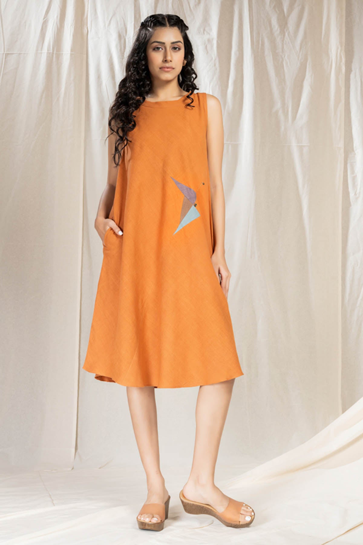 Thread Game Burnt Orange Sleeveless Dress for women online at ScrollnShops