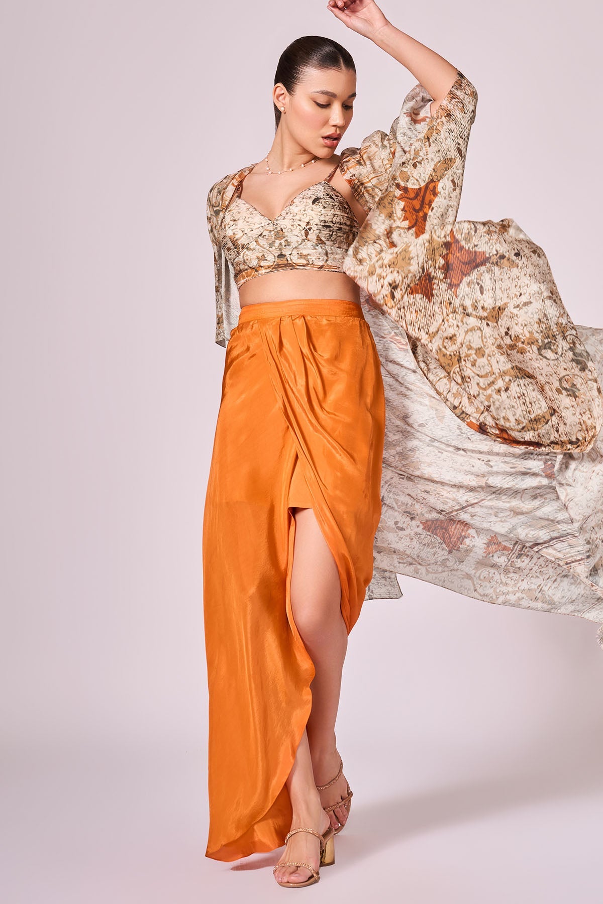 Buy Burnt Orange Viscose Drape Skirt by Koswi for women online at ScrollnShops