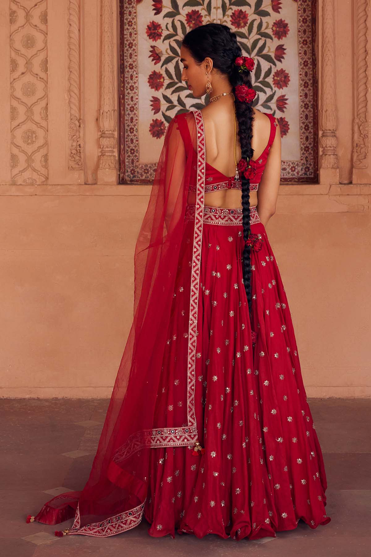 Red Buttis Embroidered Lehenga Set