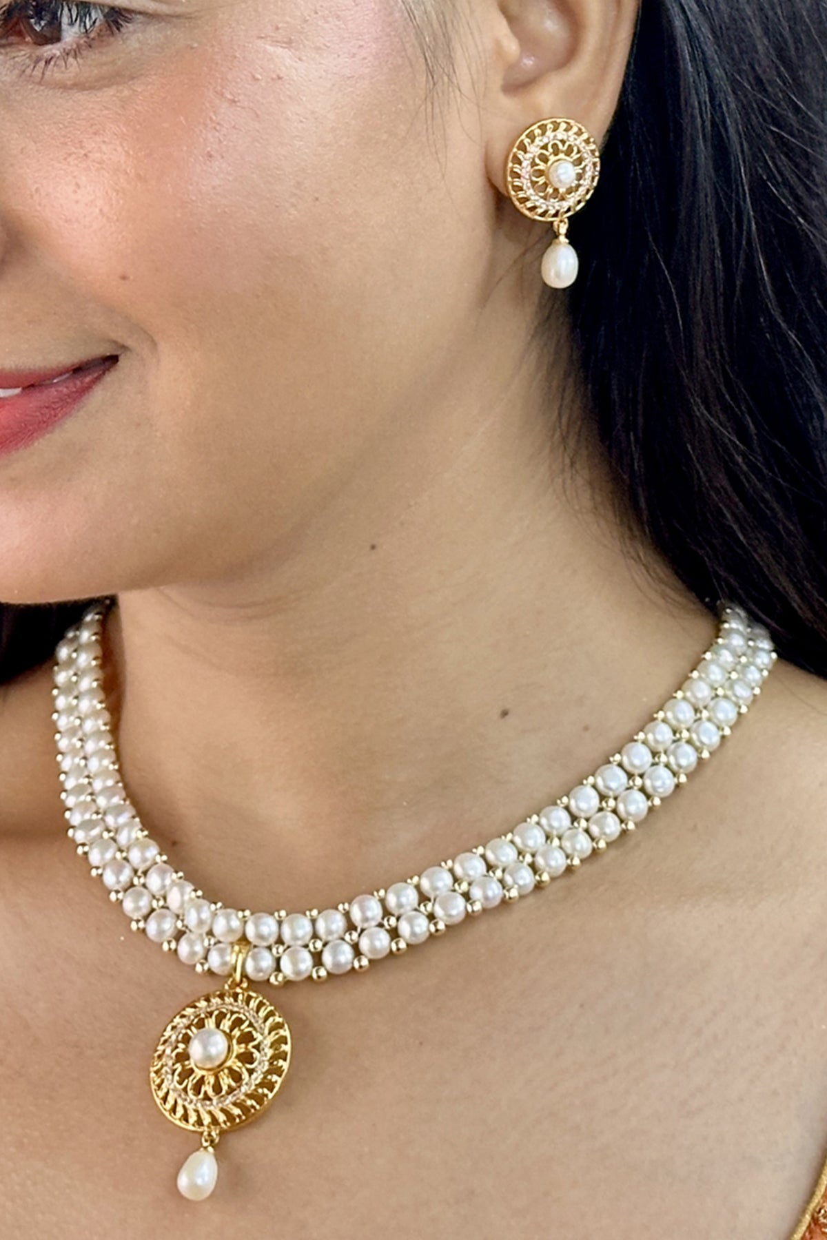 Buy Button Shaped White Jewellery for women by J Pearls online available at scrollnshops