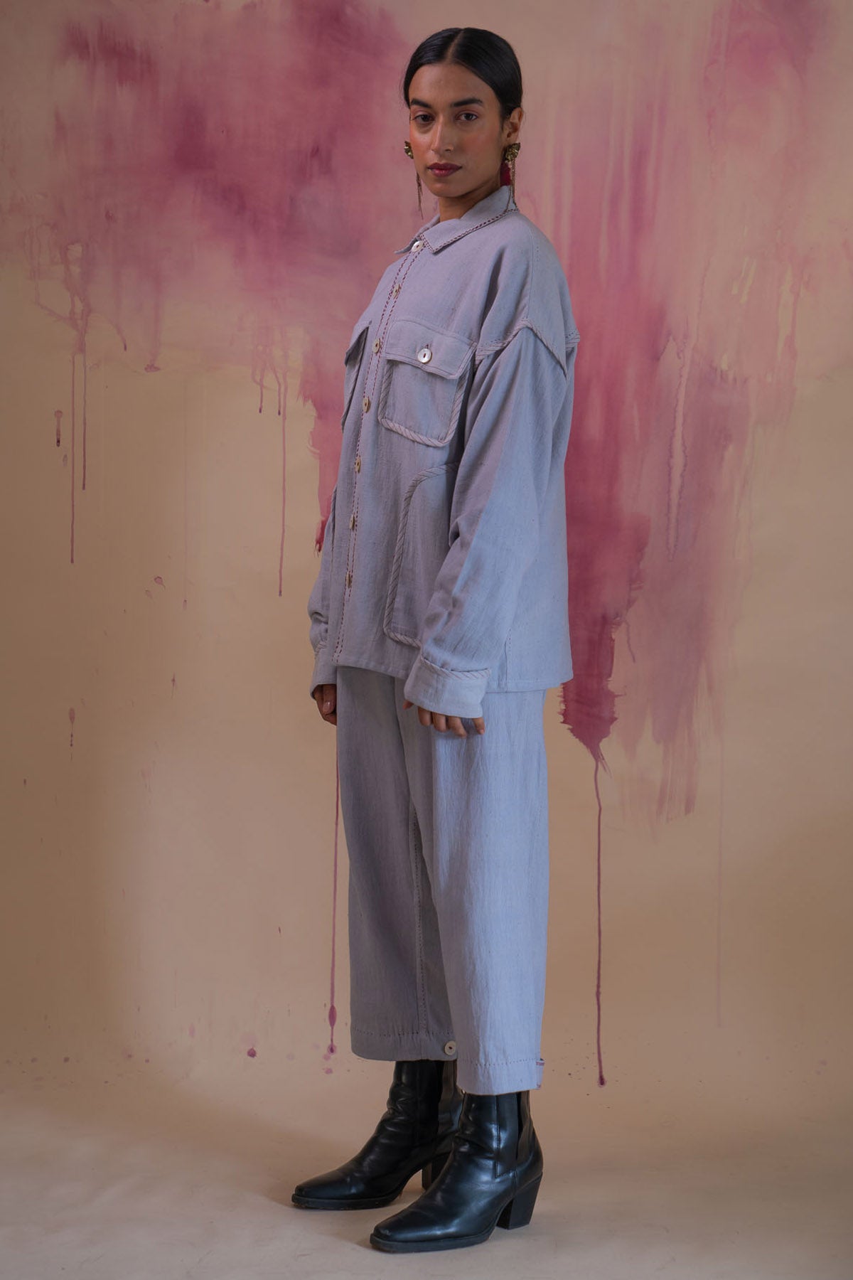 Buttoned Grey Cotton Jacket