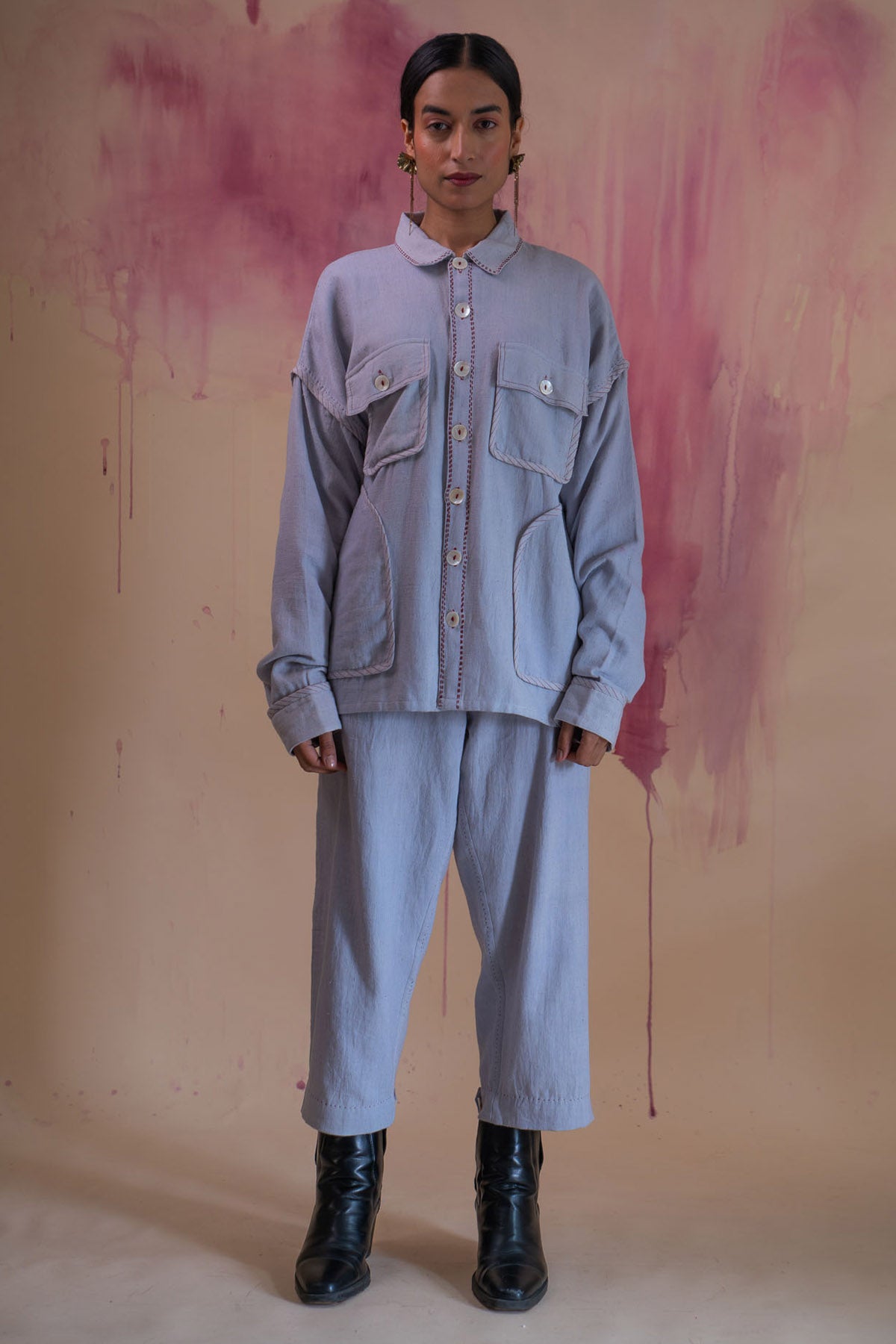 Buy Designer Buttoned Grey Cotton Jacket By Lafaani