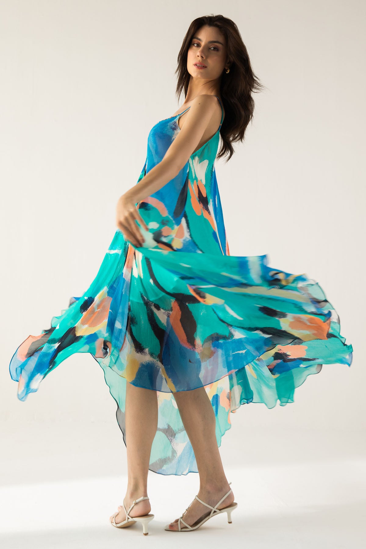 Cami Asymmetric Blue Long Dress