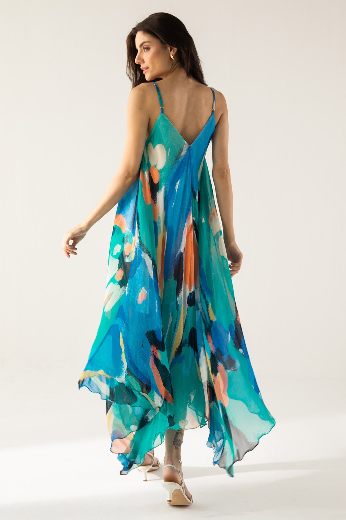 Cami Asymmetric Blue Long Dress