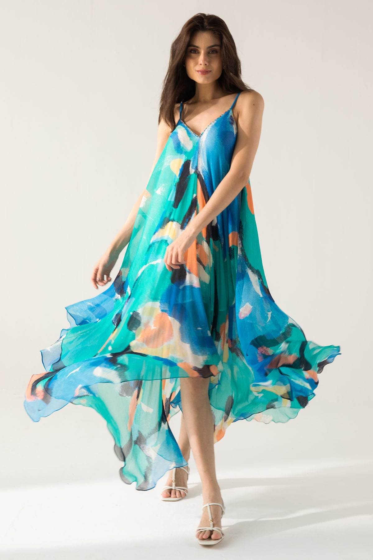 Reena Sharma Cami Asymmetric Blue Long Dress For Women Online at ScrollnShops