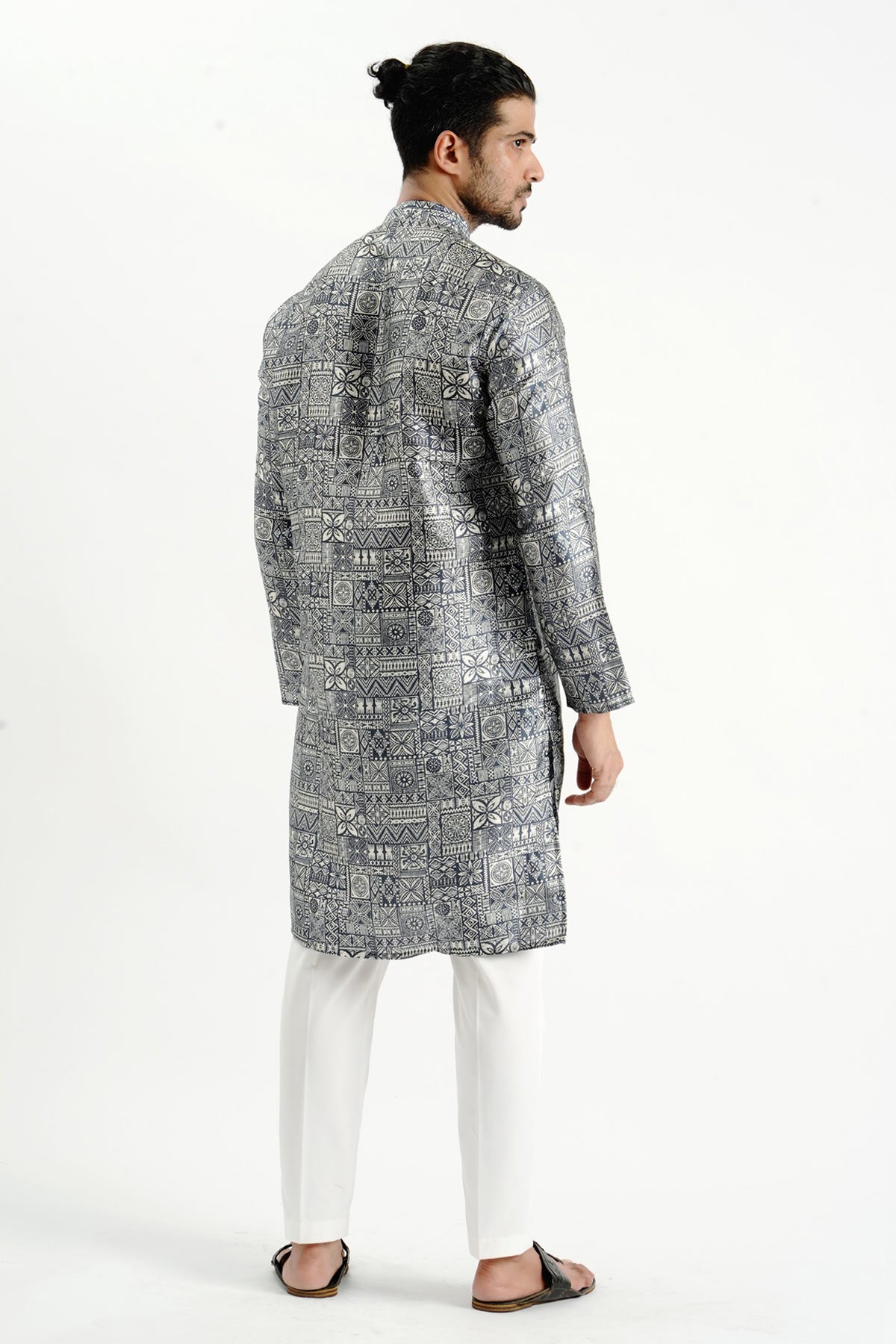 Carbon Black Silk Printed Kurta