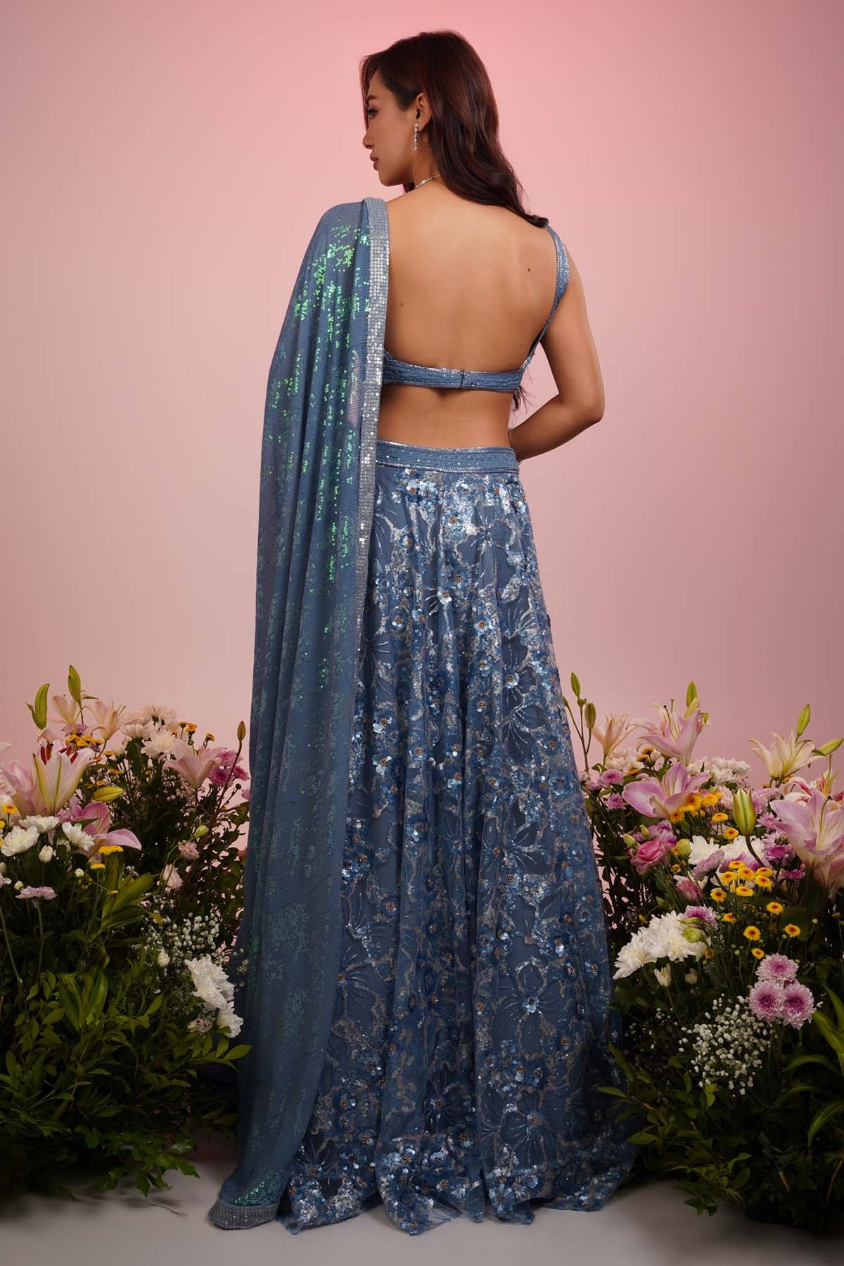 Carbon Blue Net Lehenga Set