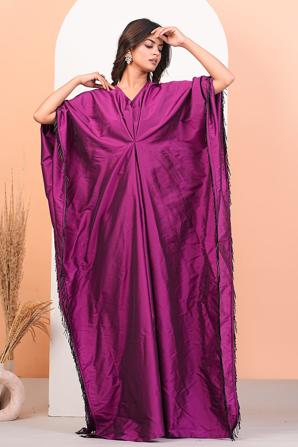 Cardinal Pink V-Neck Long Kaftan