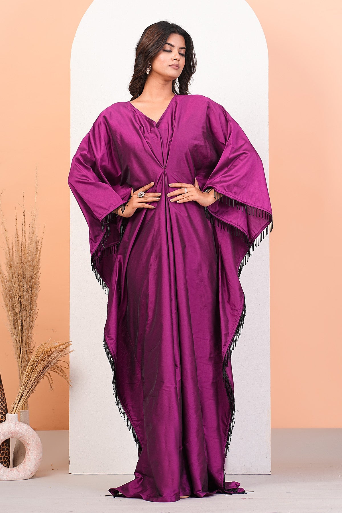 Buy Cardinal Pink V-Neck Long Kaftan by Namita Sharma for Women online at ScrollnShops