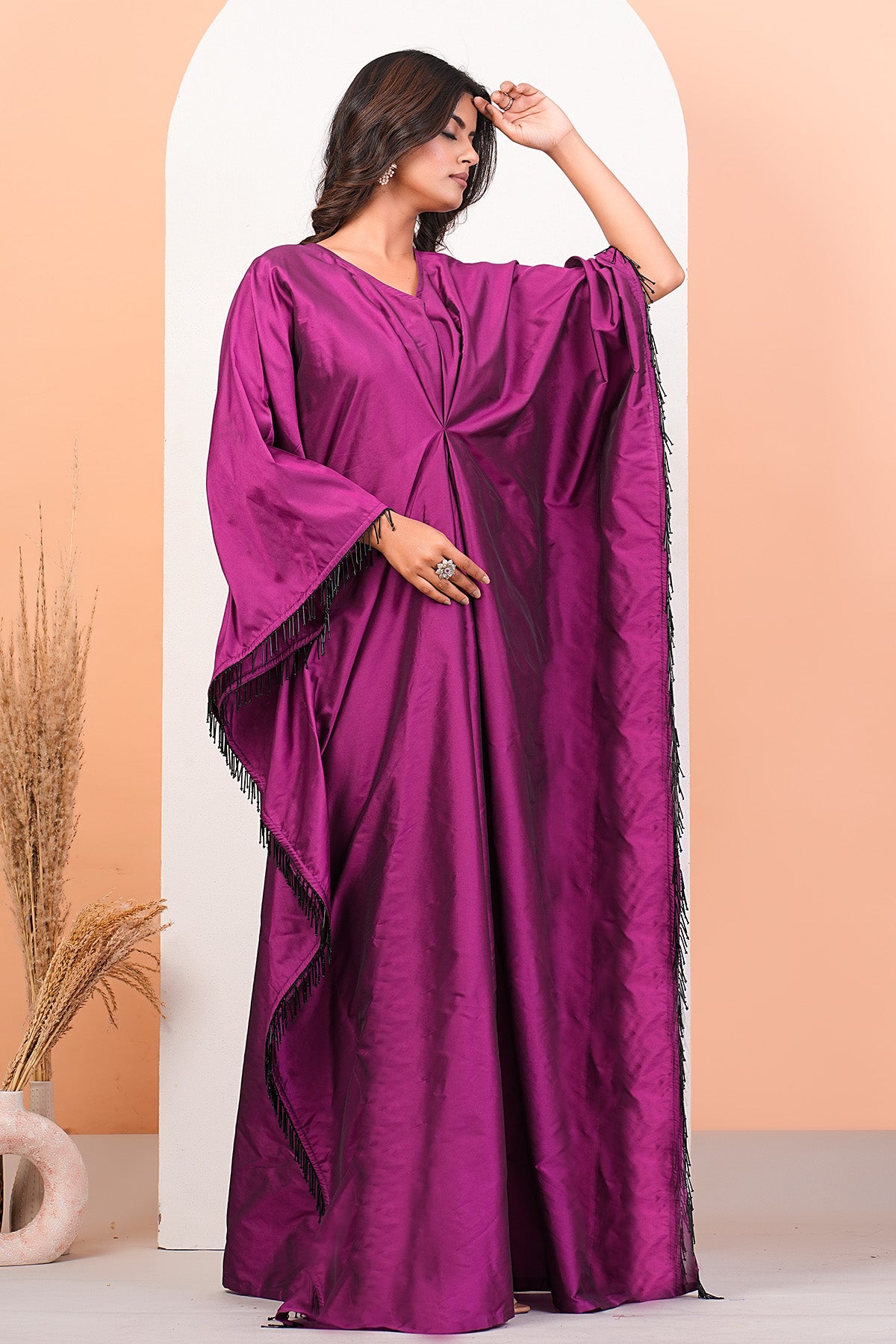 Cardinal Pink V-Neck Long Kaftan