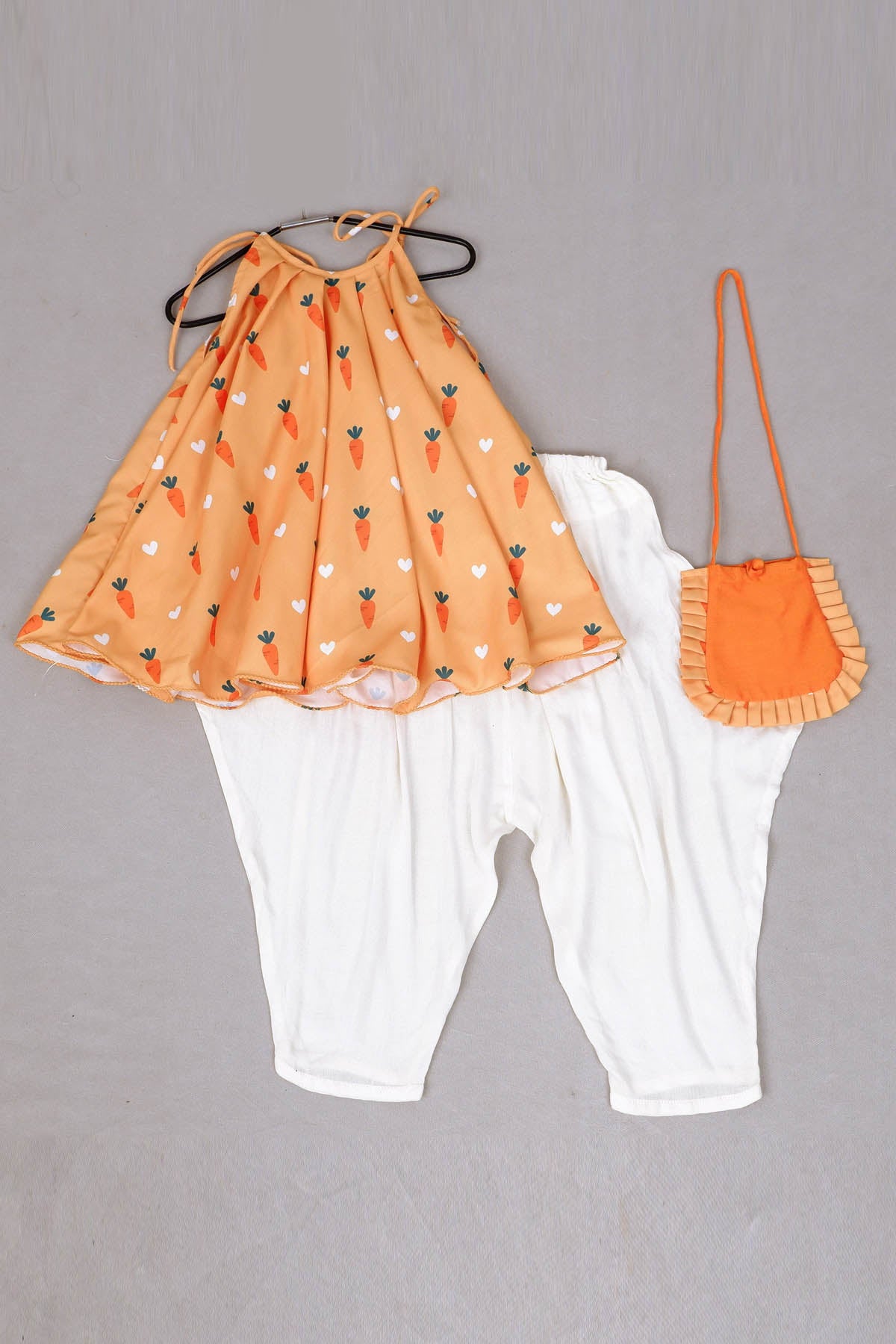 Carrot Print Top & Dhoti Set