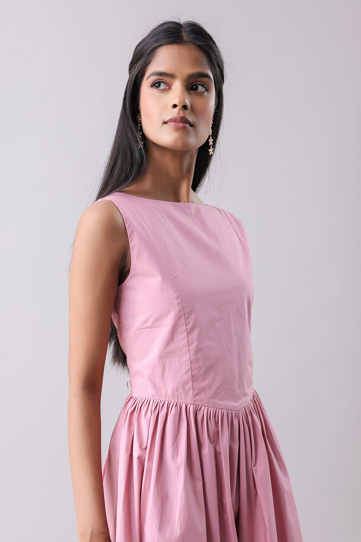 Carrot Pink Boat Neck Maxi Dress