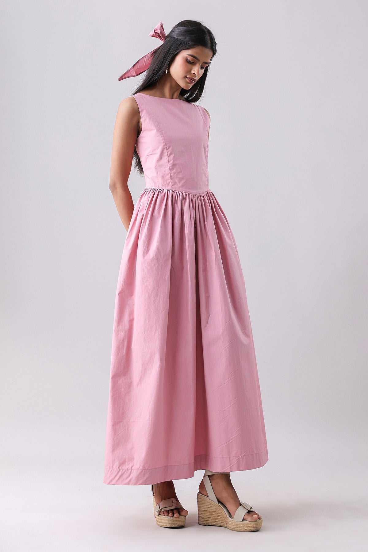 Buy Carrot Pink Boat Neck Maxi Dress by Why Look West for women online at ScrollnShops