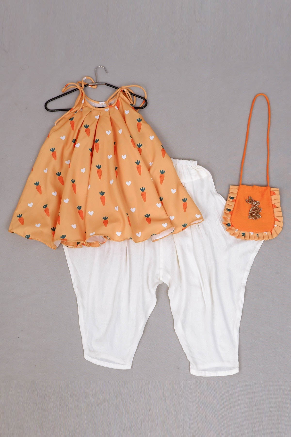 Designer Little Brats Carrot Print Top & Dhoti Set For Kids Available online at ScrollnShops