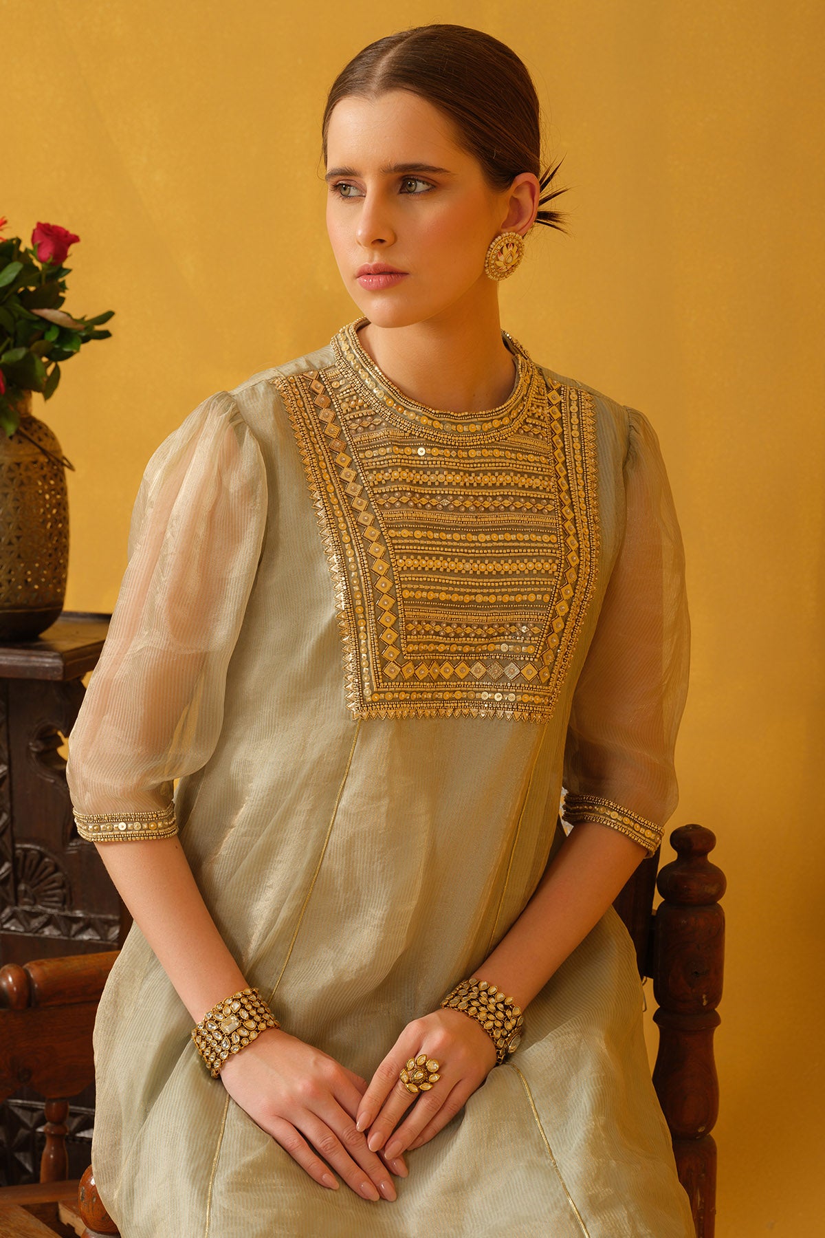 Celadon Tint Sequins Kurta Set