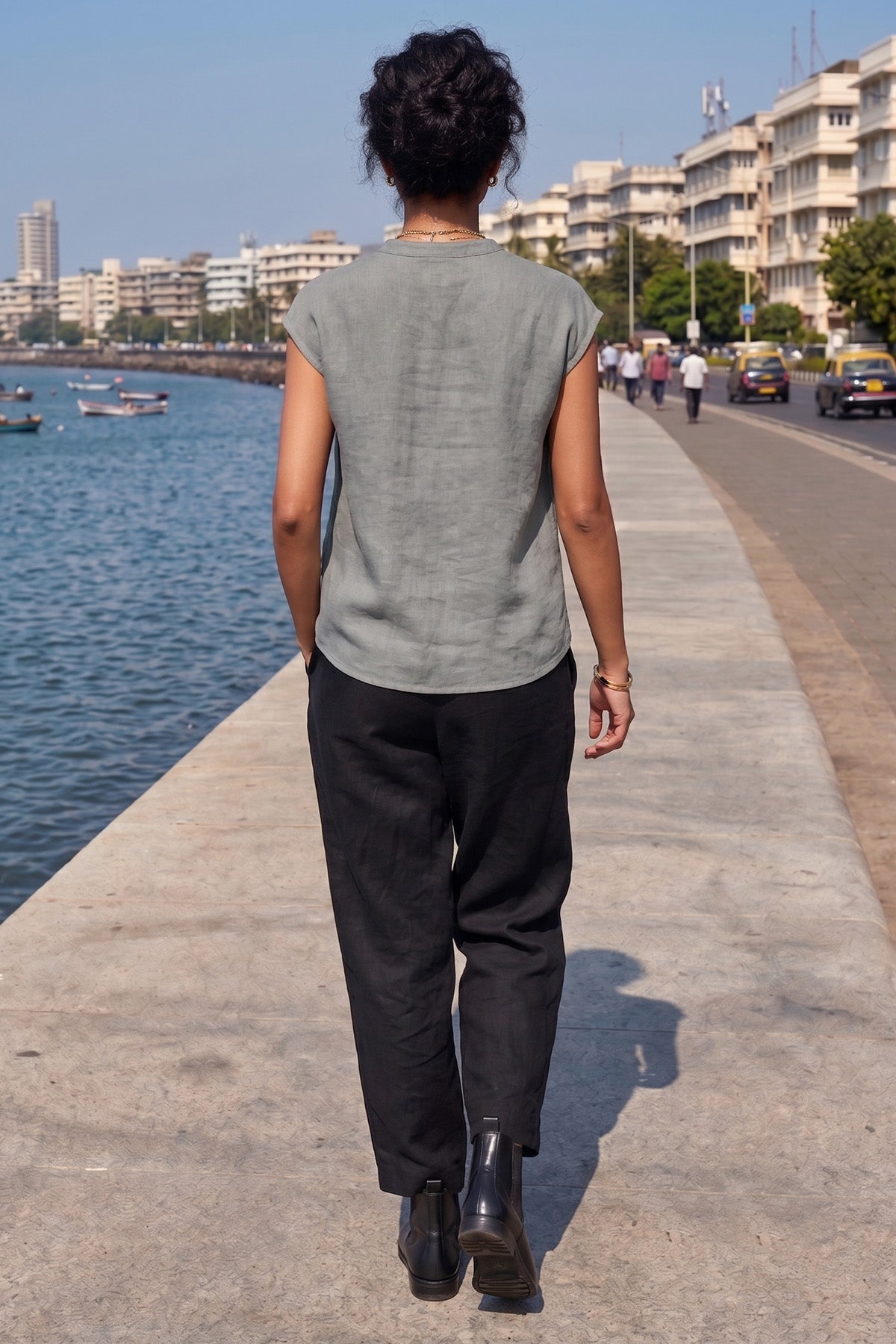 Cement Grey Cotton Button Top