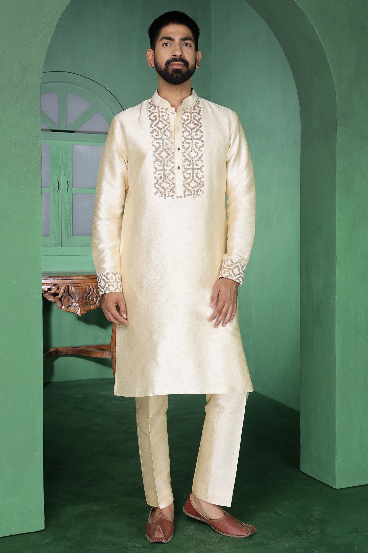 Champagne Pitta Work Kurta Set