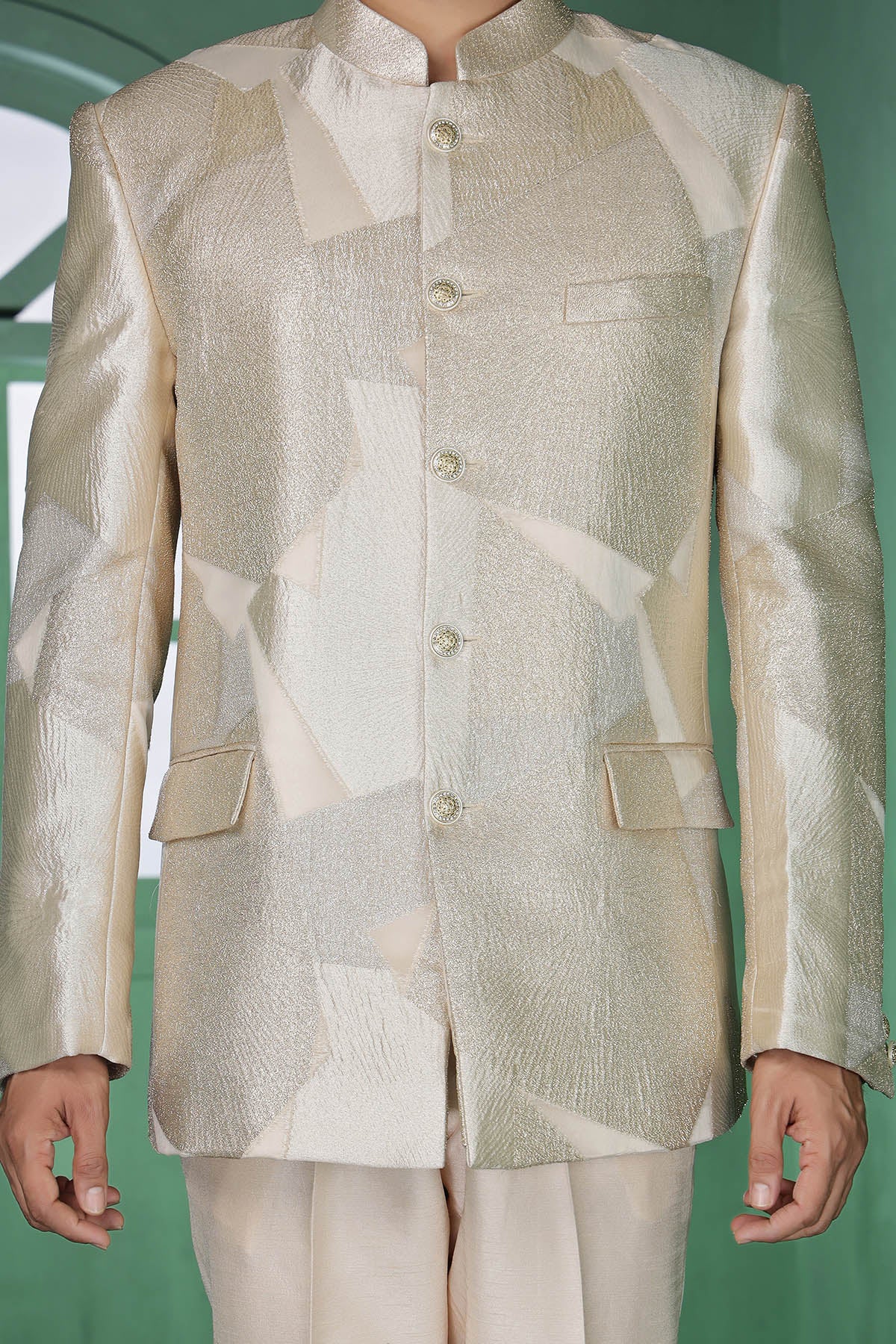 Champagne Tissue Bandhgala Set