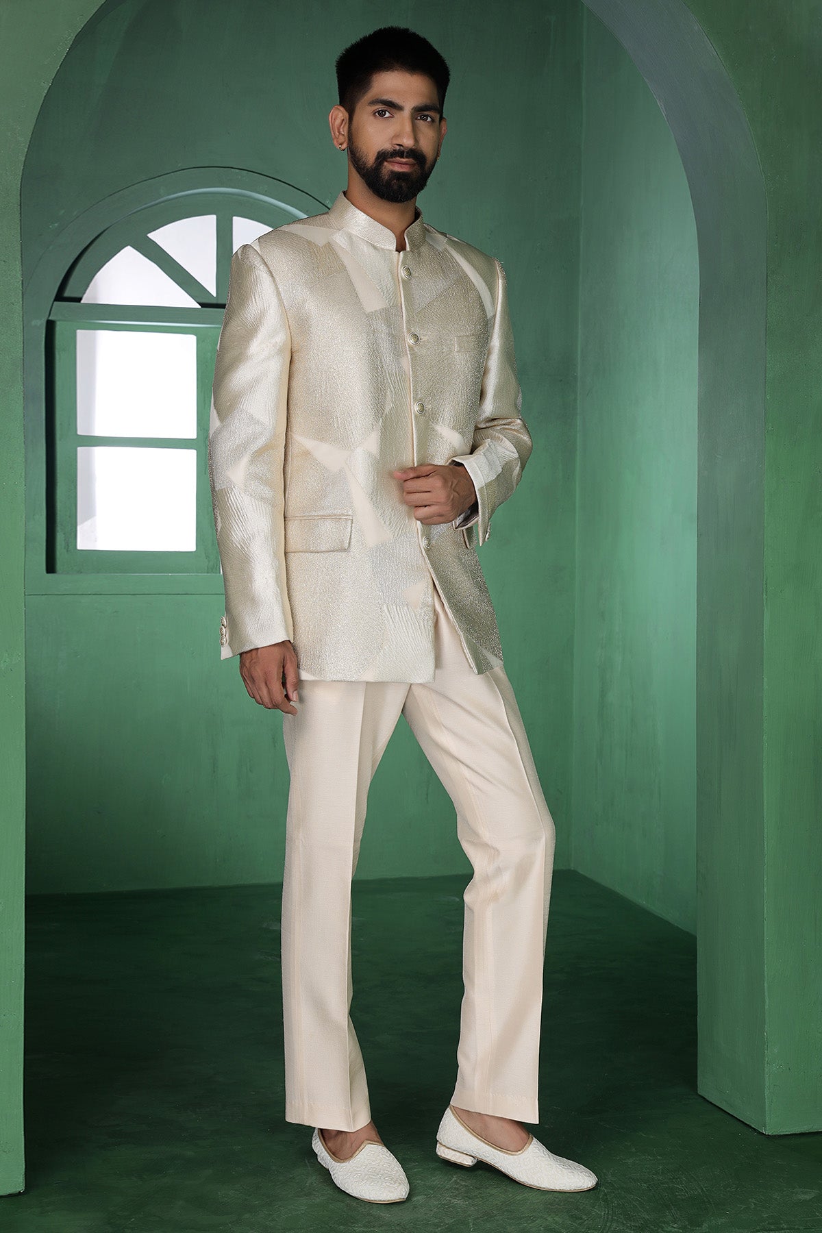 Champagne Tissue Bandhgala Set