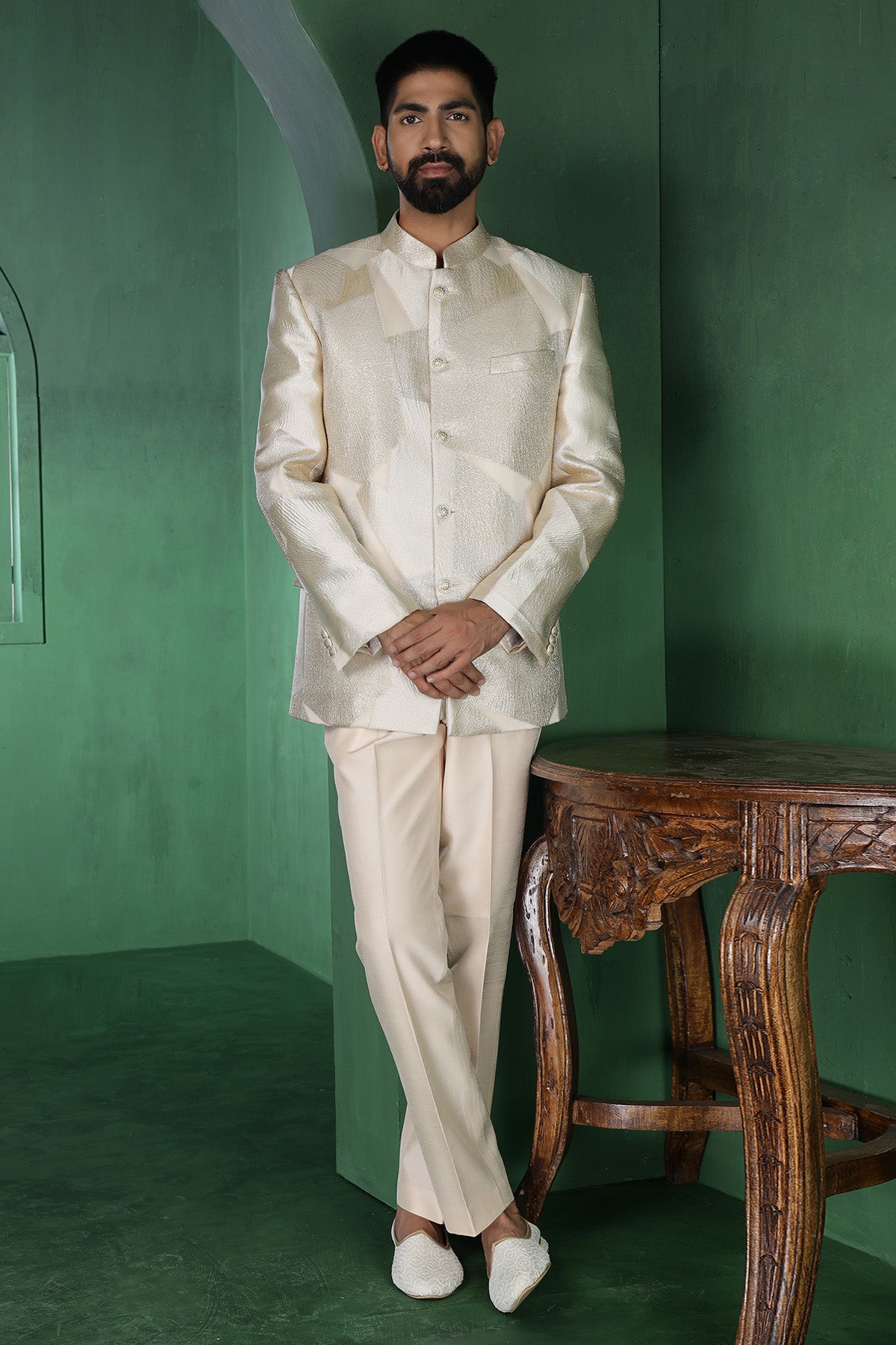 Champagne Tissue Bandhgala Set