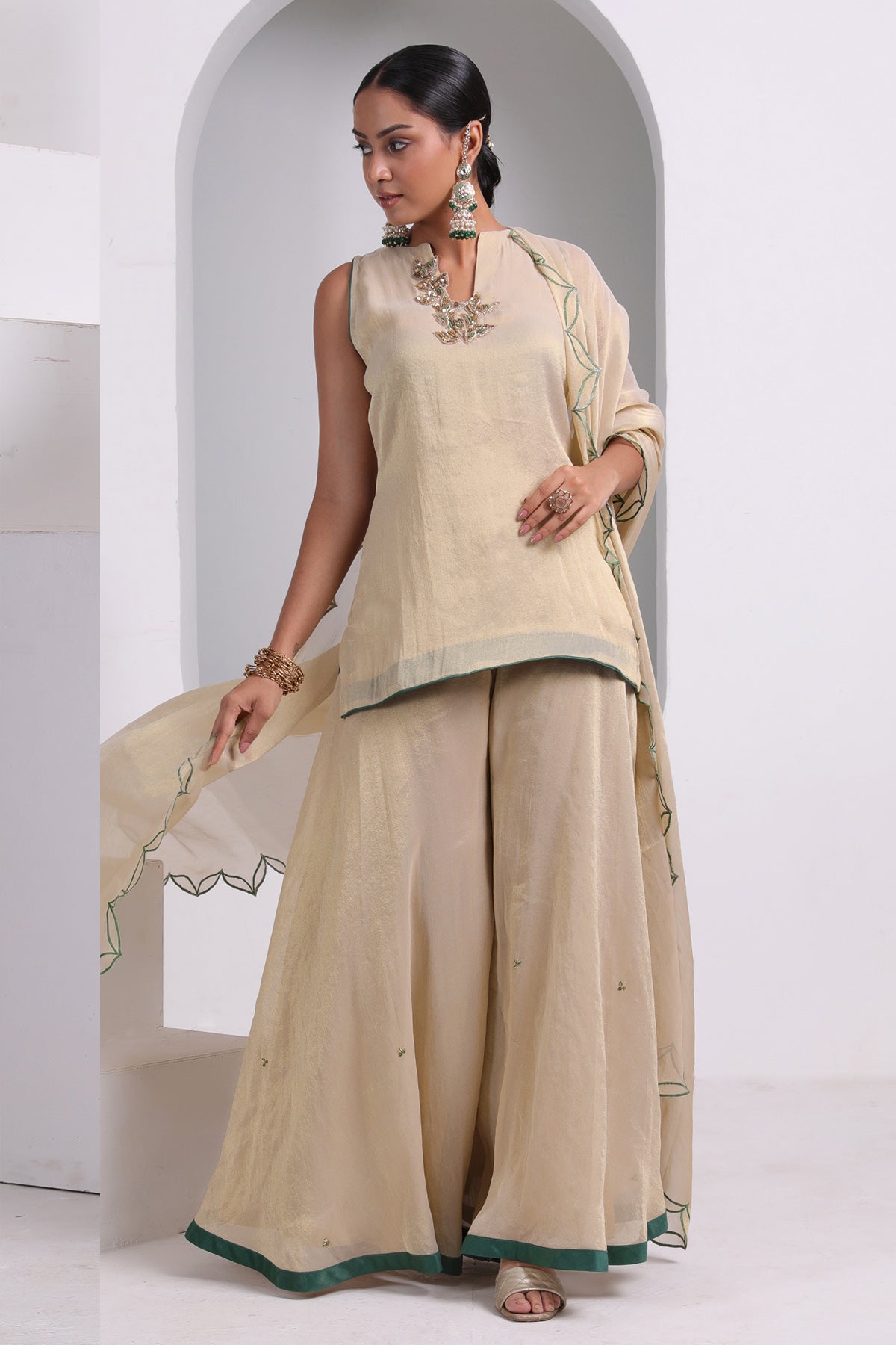 Buy Champagne Tissue Short Kurta Set by Seher Studio for women online at ScrollnShops