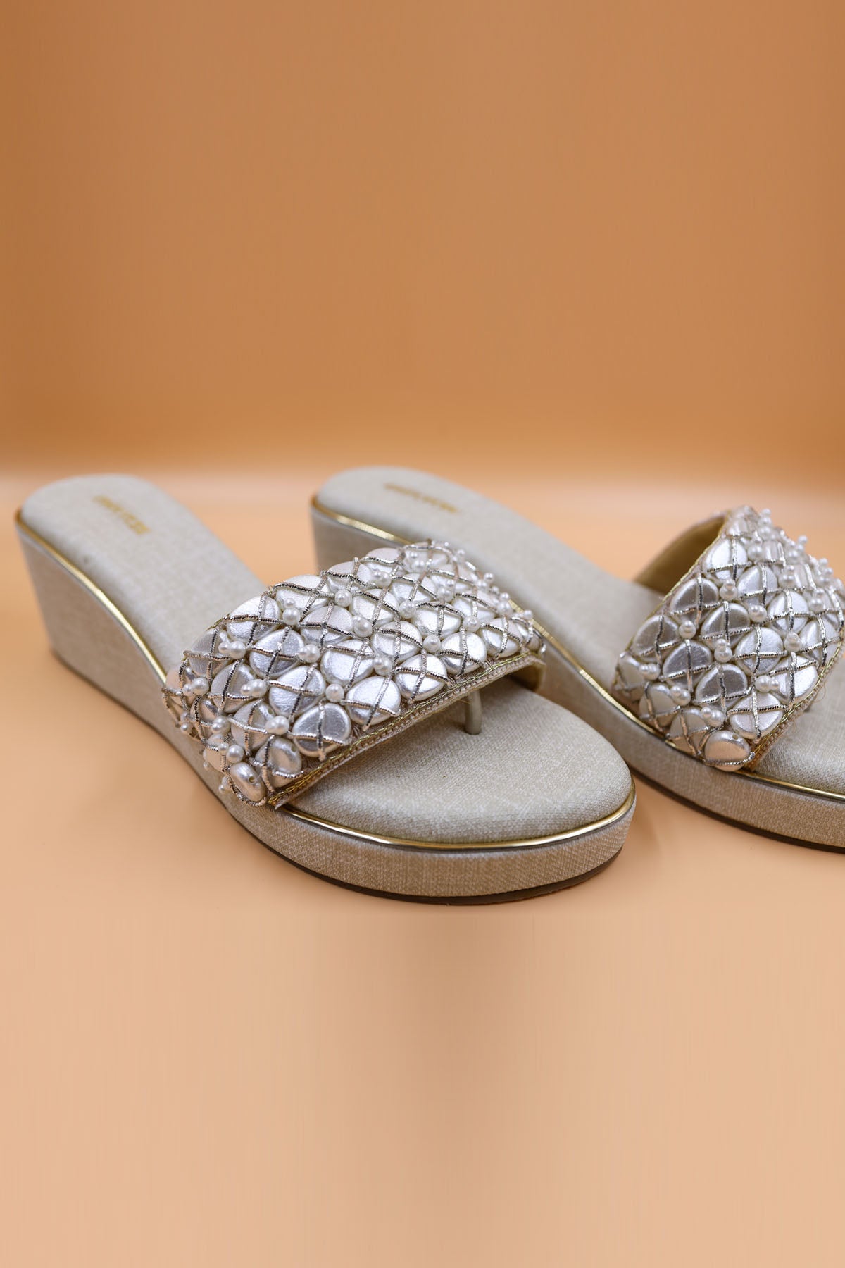 Champagne Zardosi Work Wedges