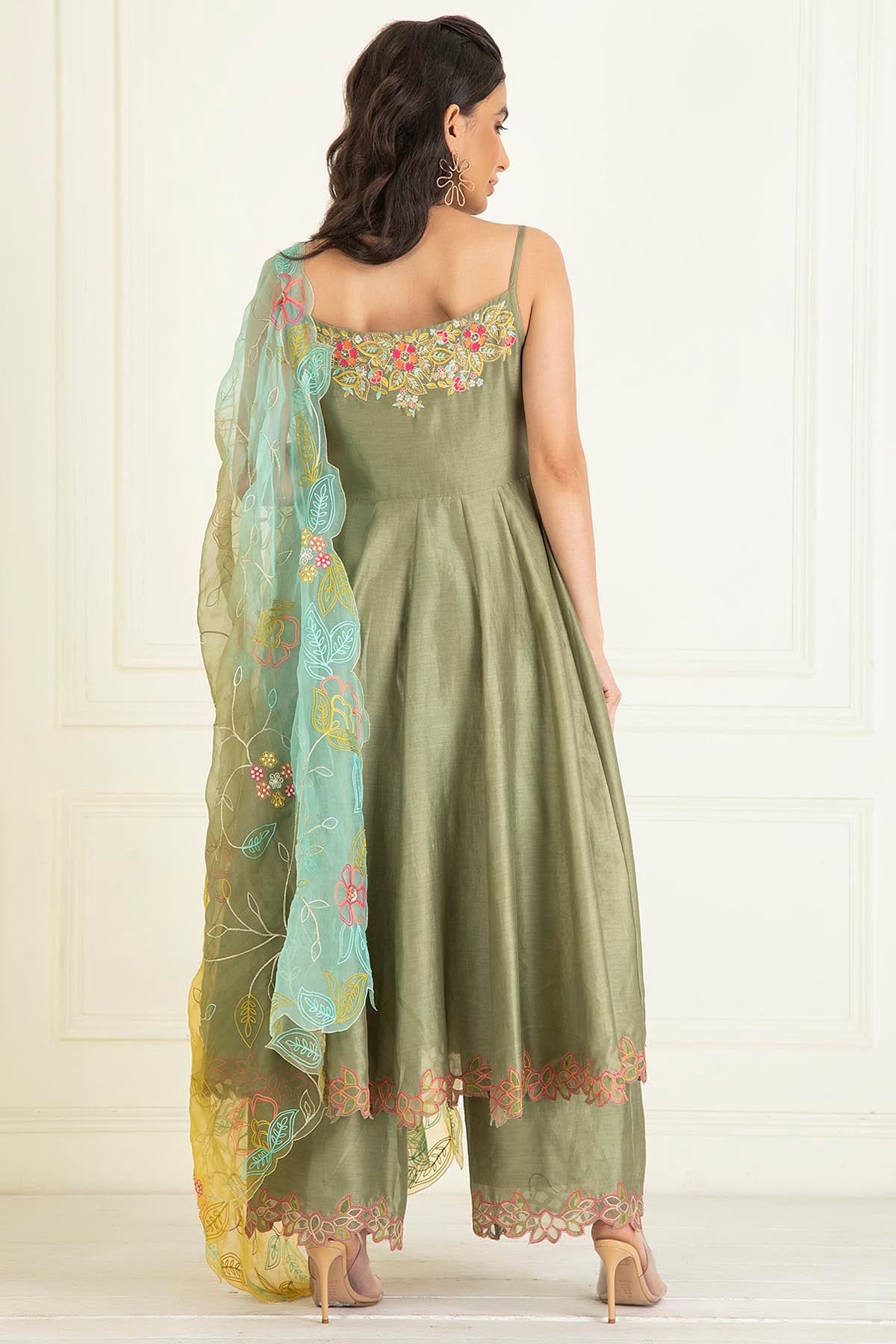 Moss Green Embroidered Anarkali Set