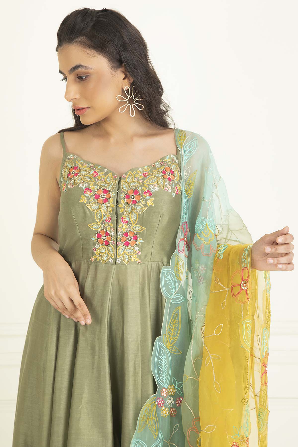 Moss Green Embroidered Anarkali Set