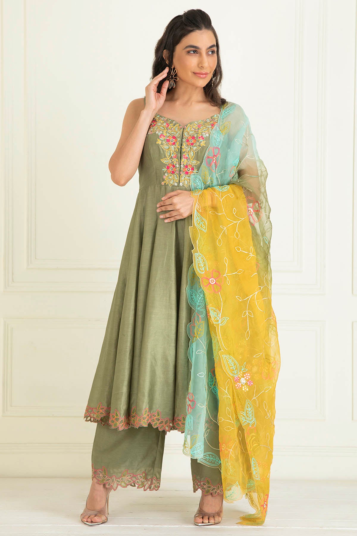 Moss Green Embroidered Anarkali Set