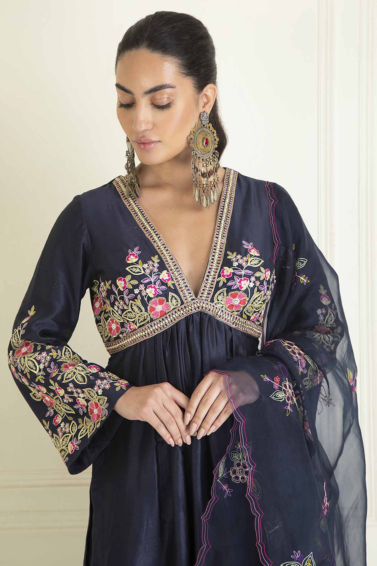 Midnight Blue Chanderi Anarkali Set