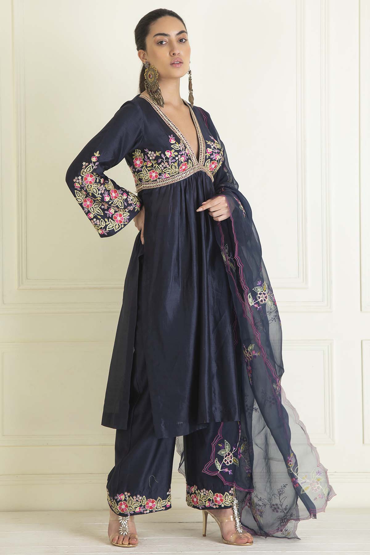 Midnight Blue Chanderi Anarkali Set